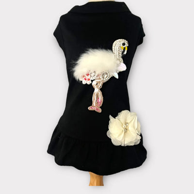 Beaded Fur and Rhinestone Flamingo- Dog Dress - Your Pet Connection
