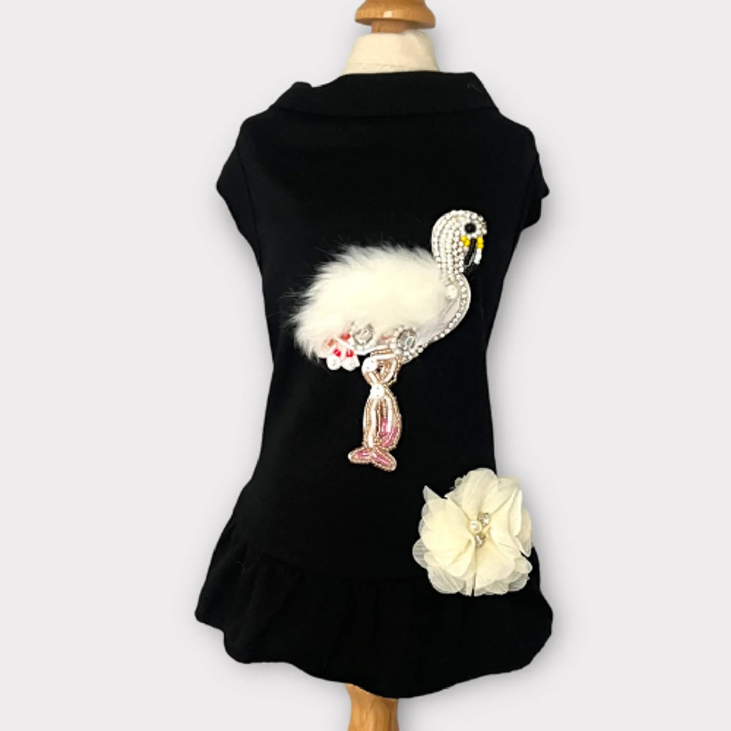 Beaded Fur and Rhinestone Flamingo- Dog Dress - Your Pet Connection