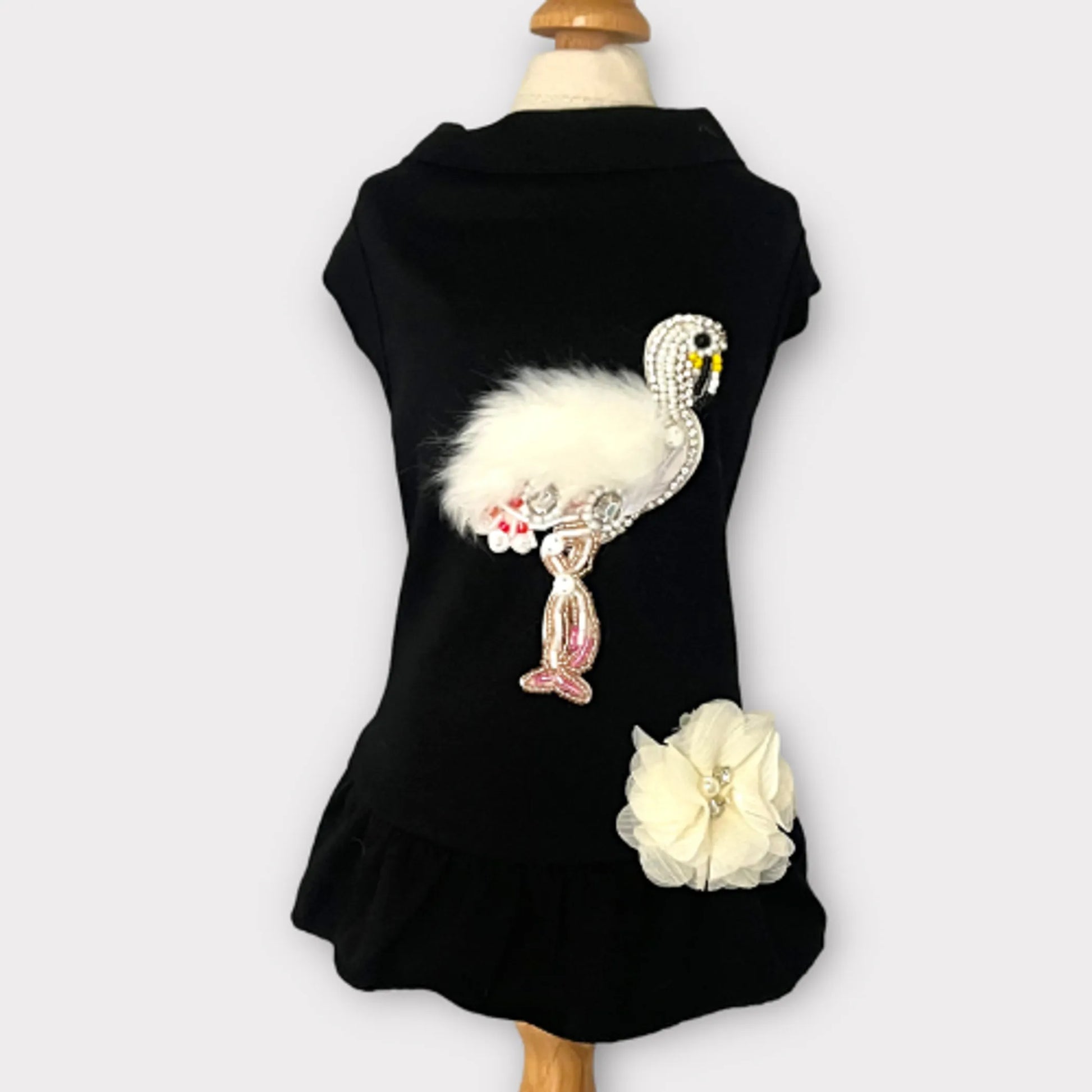 Beaded Fur and Rhinestone Flamingo- Dog Dress - Your Pet Connection