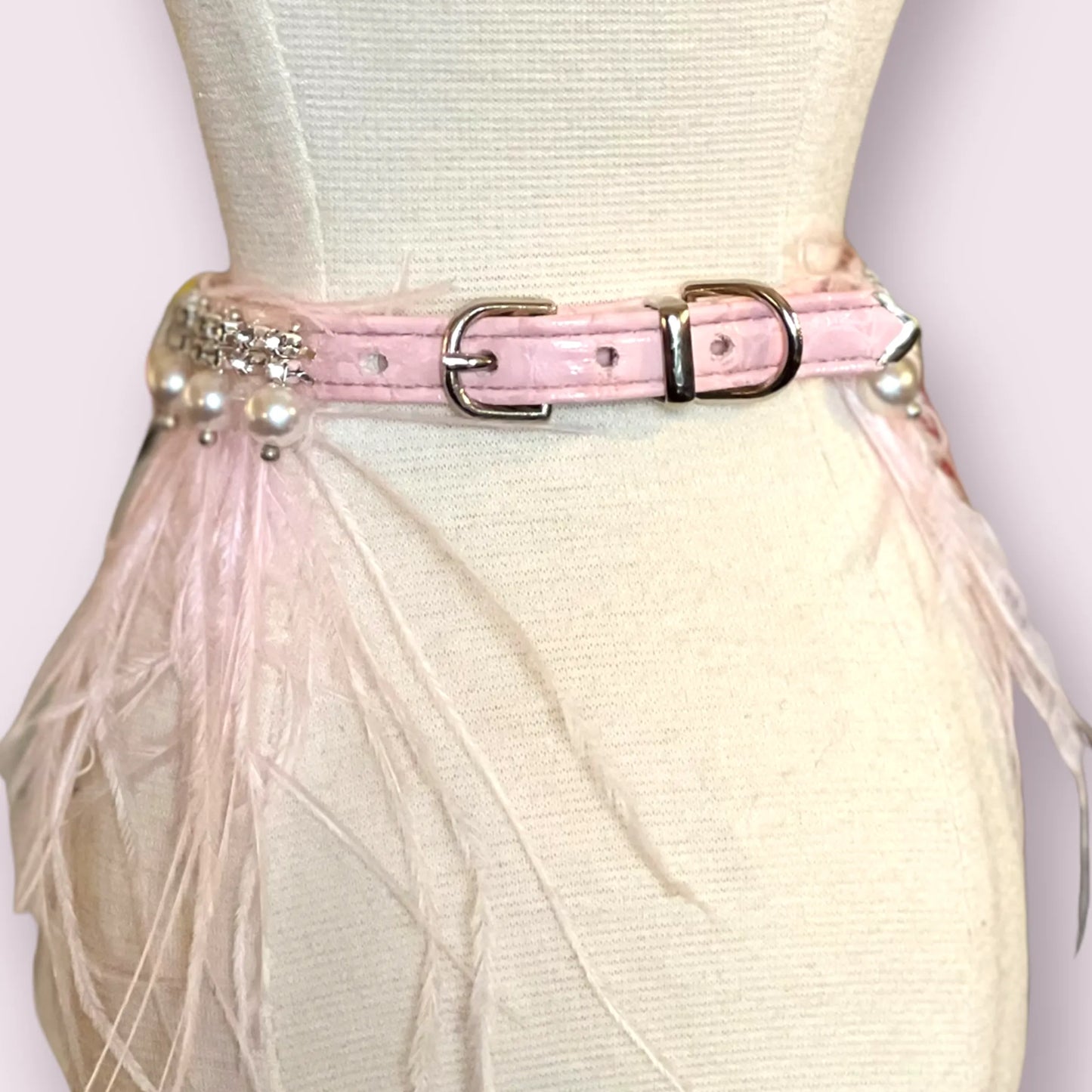 Bark Fifth Avenue Pink Feather & Pearl Dog Collar