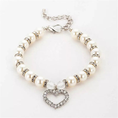Heart and Pearl Necklace- White - Your Pet Connection