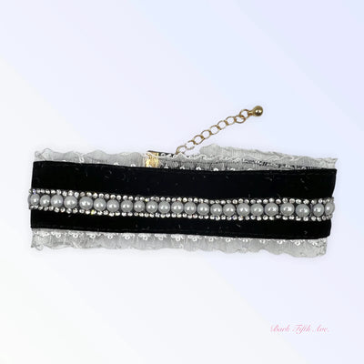 Bark Fifth Avenue Elegant Dog Collar Velvet Lace Pearls
