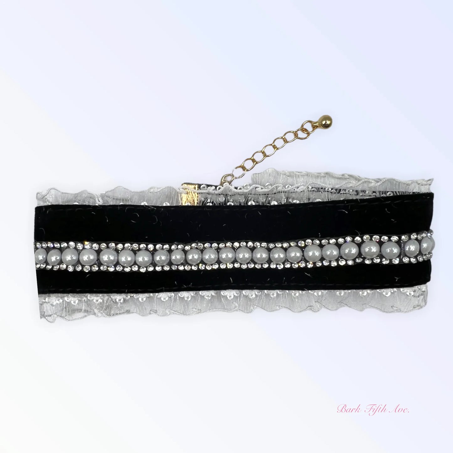 Bark Fifth Avenue Elegant Dog Collar Velvet Lace Pearls