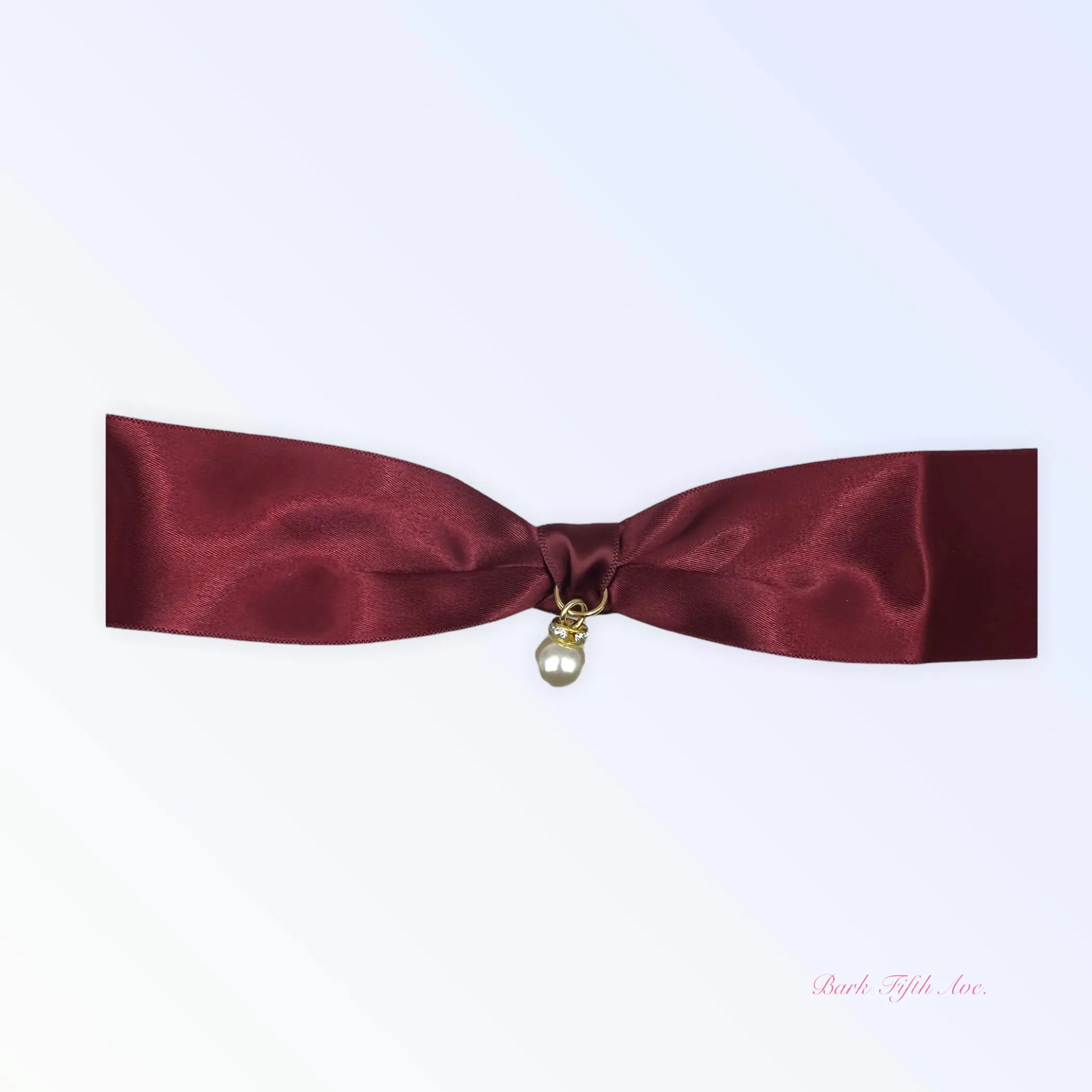 Burgundy Satin Bow & Pearl Necklace - Your Pet Connection