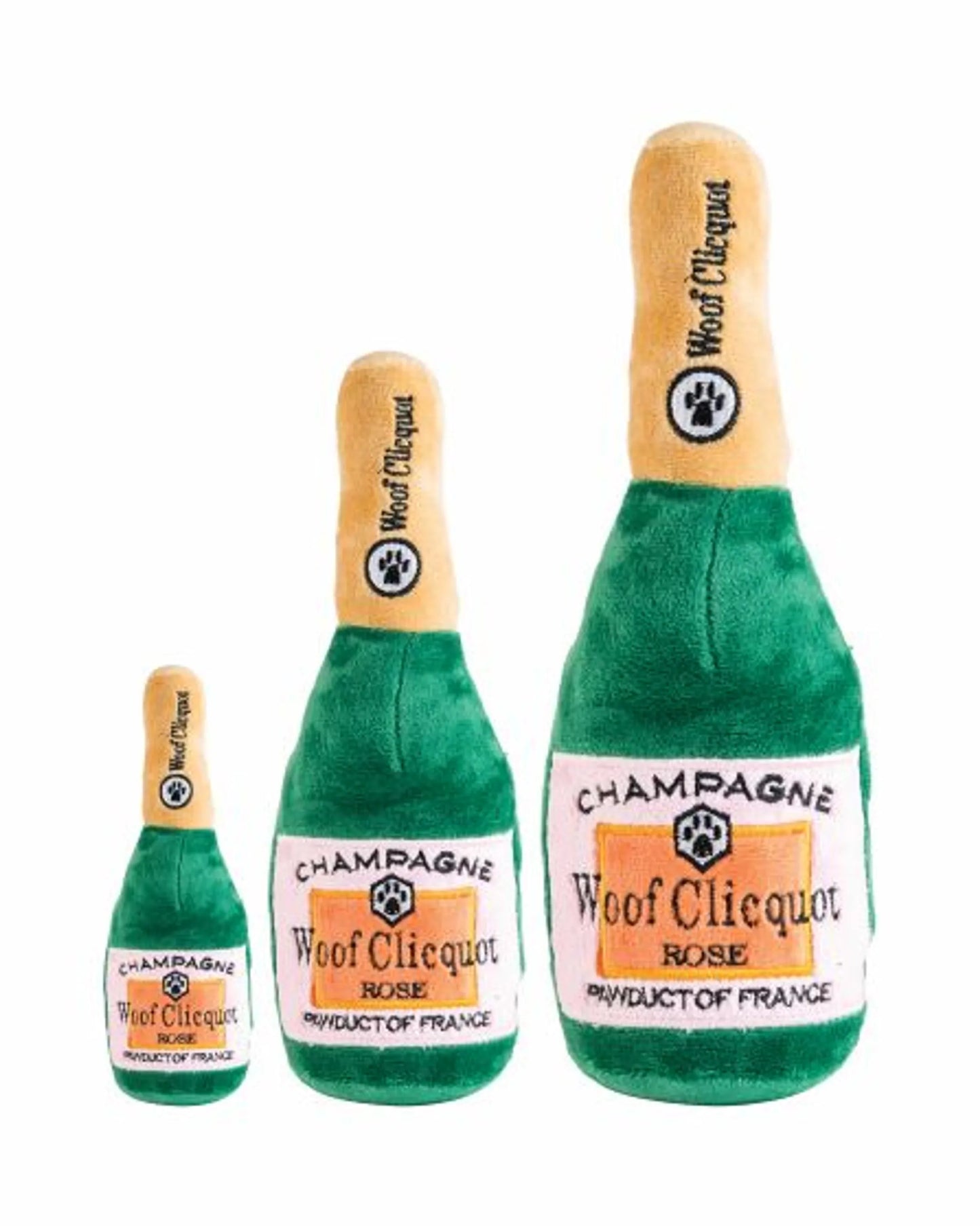Woof Clicquot Rose' Champagne Bottle Plush Toy - Your Pet Connection