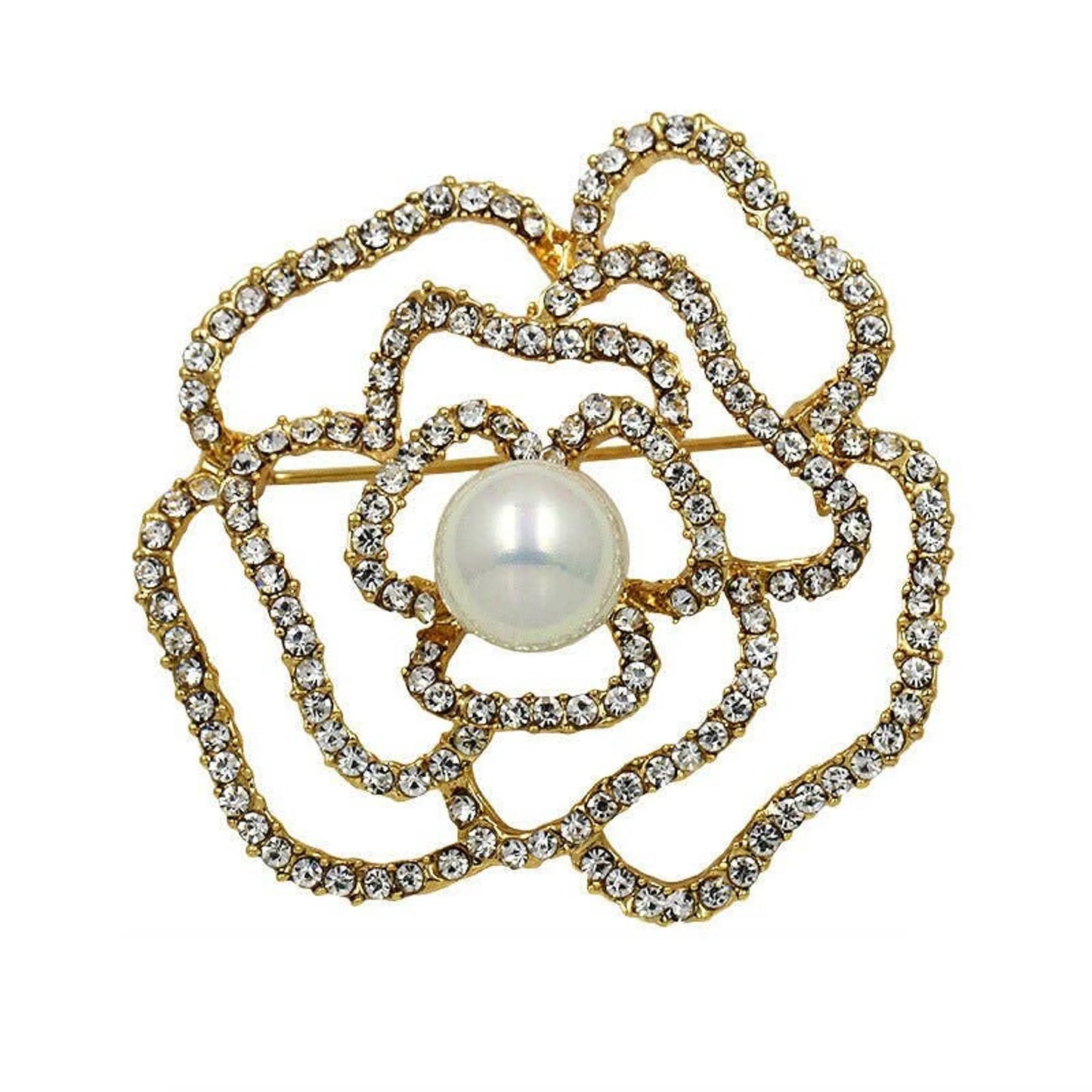 Bark Fifth Avenue Crystal Camellia Brooch 34x50mm