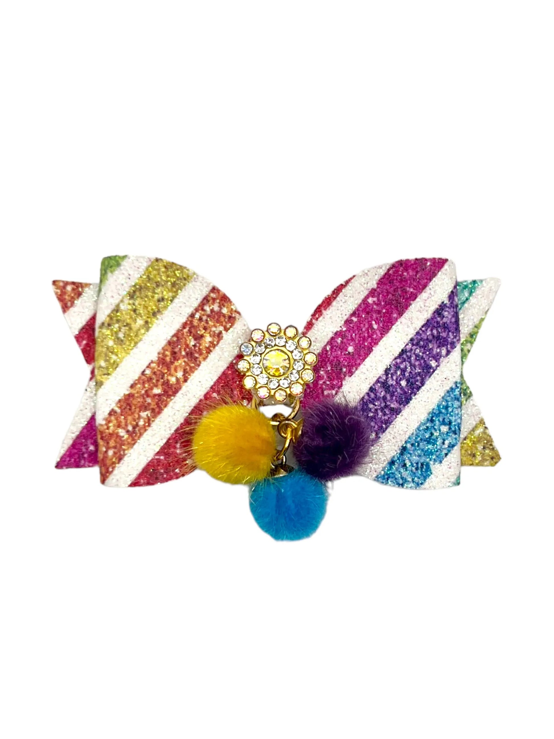 Pride Rainbow Sparkle Pom Dog Hair Bow - Your Pet Connection