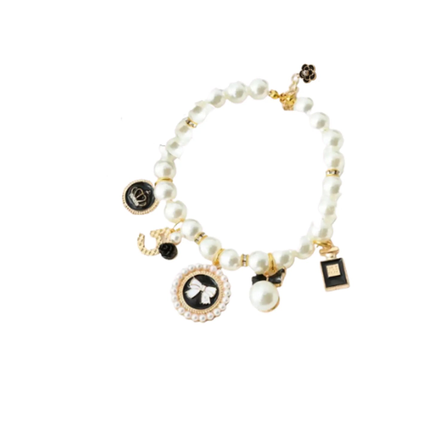 Pearls and Bow Charm Dog Necklace - Your Pet Connection