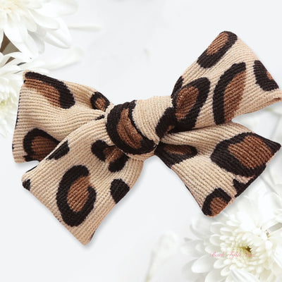 Cheetah Corduroy Knot Bow Hair Clip - Your Pet Connection
