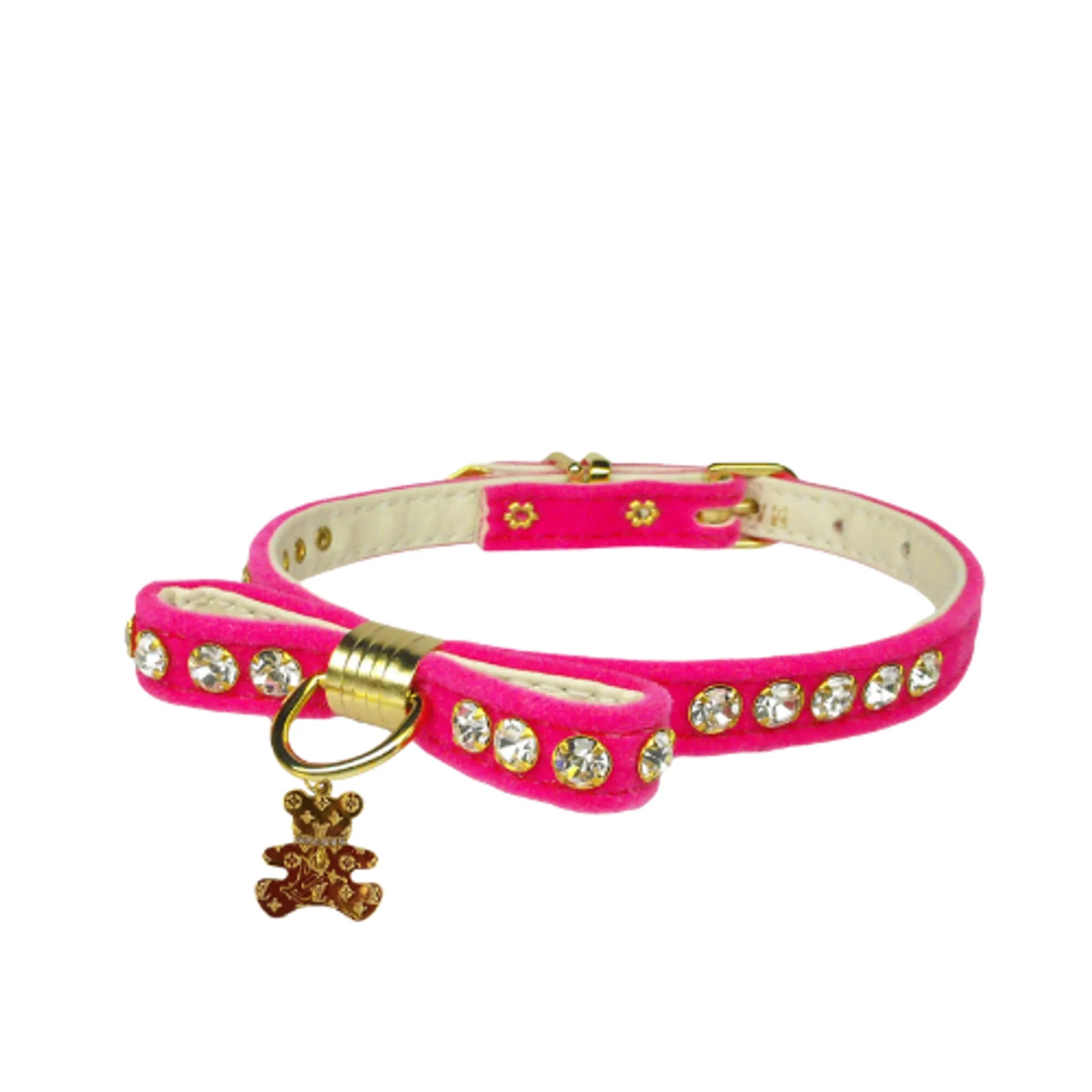 Velvet Bow Bear Charm Collar- Dog Collar - Your Pet Connection