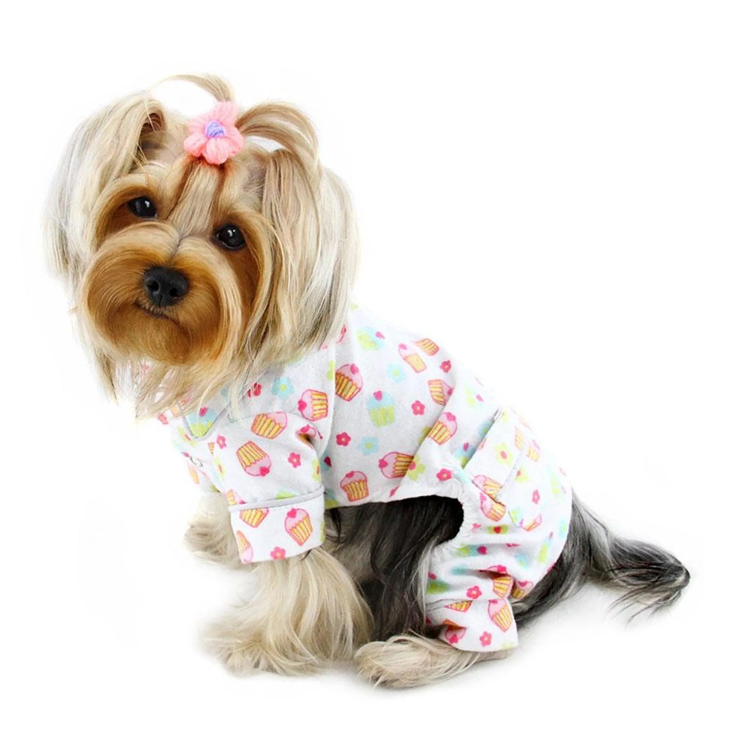 Klippo Pet Flannel Dog Pajamas with Cupcake Print
