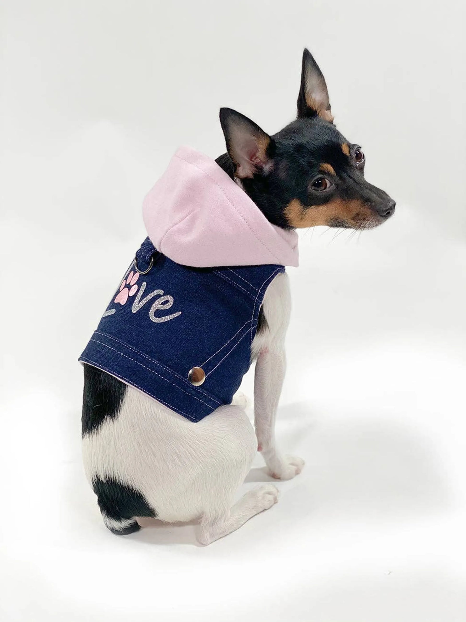 Denim Hoodie "Love" Harness Vest - Your Pet Connection