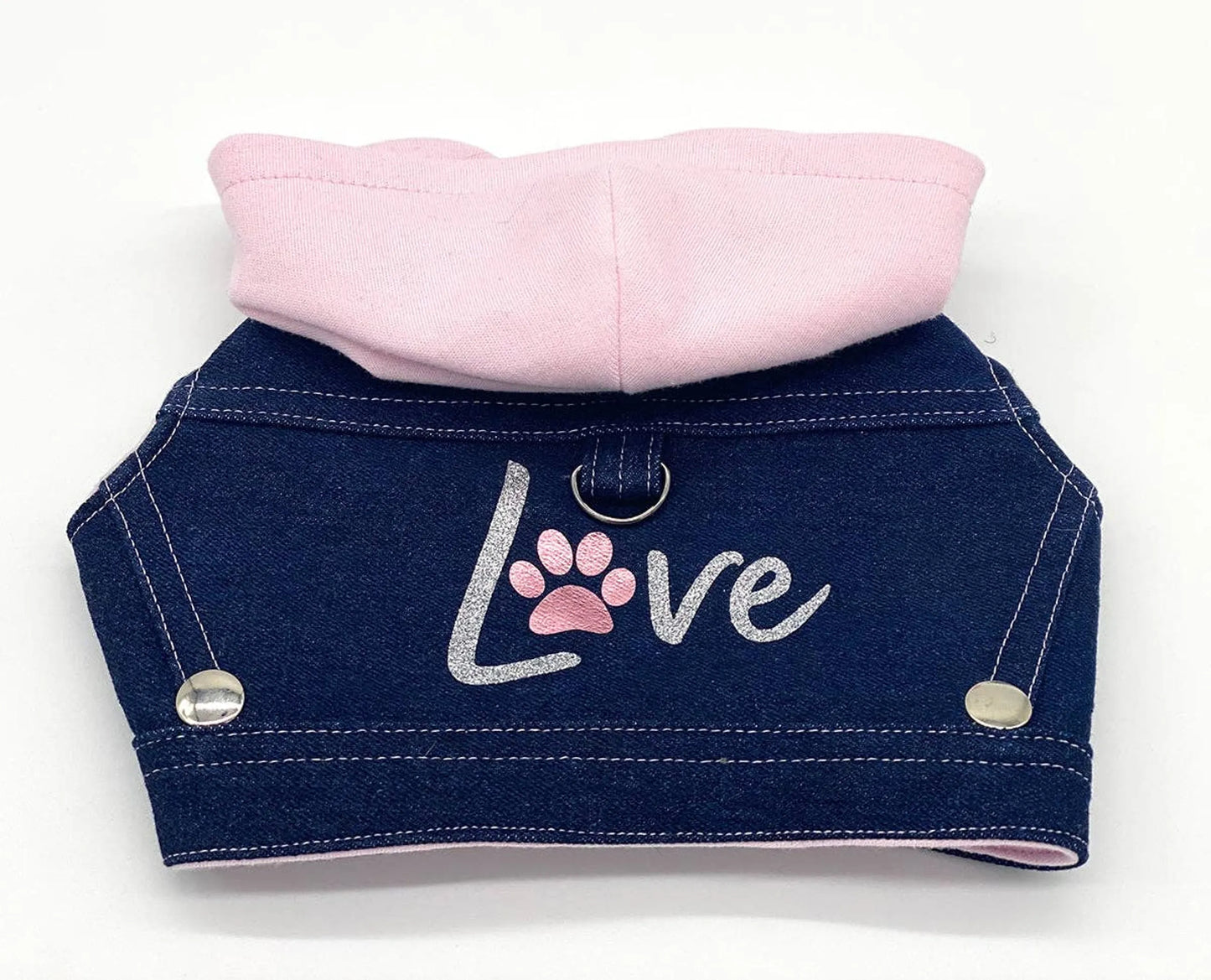 Denim Hoodie "Love" Harness Vest - Your Pet Connection