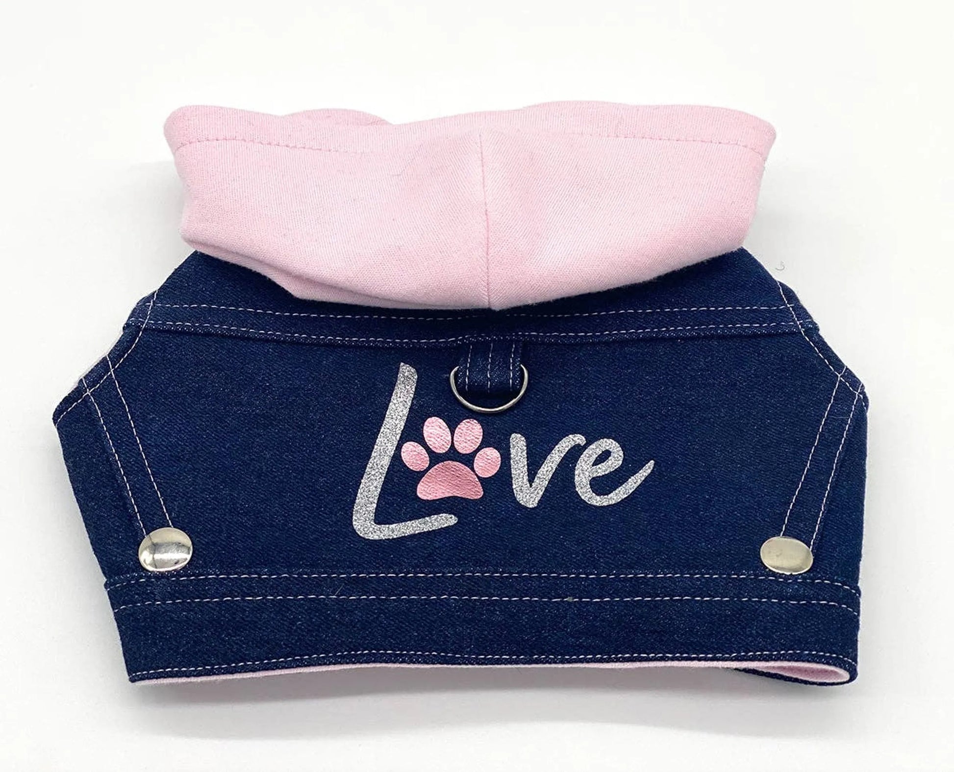 Denim Hoodie "Love" Harness Vest - Your Pet Connection