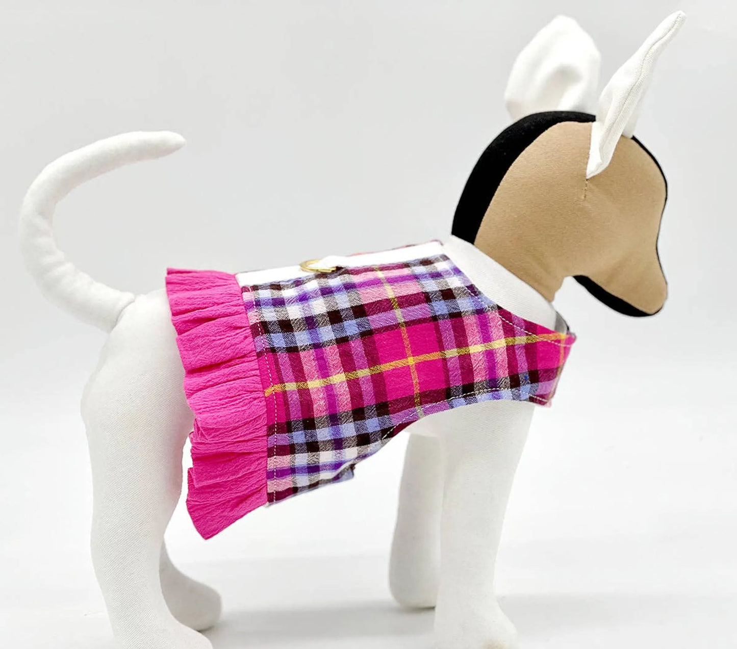 Pink Plaid Harness Vest with Ruffle Trim - Your Pet Connection