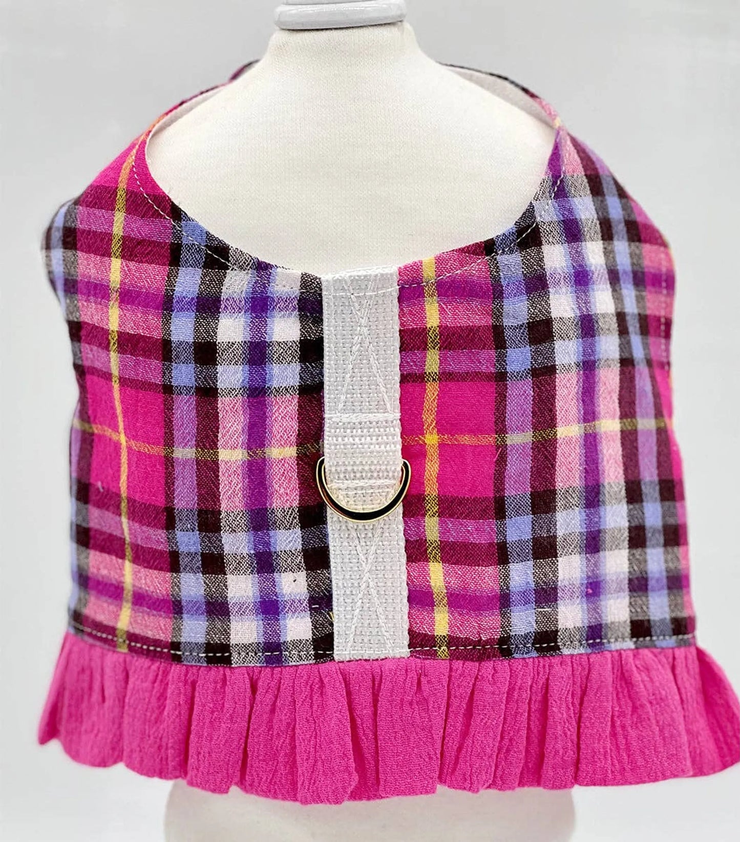 Pink Plaid Harness Vest with Ruffle Trim - Your Pet Connection