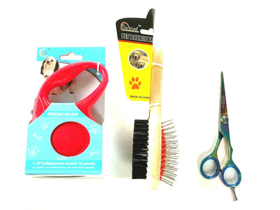Retractable Dog Leash Double Brush Grooming Hair Scissors Complete Gift Set - Your Pet Connection