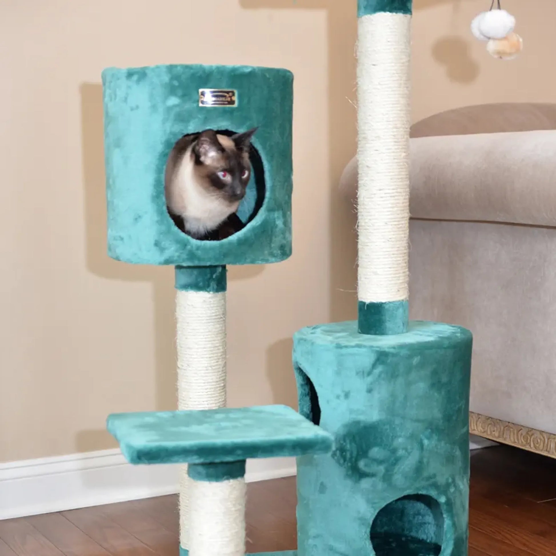 Real Woood Cat Tree House W 2 Private Condos 43" Green - Your Pet Connection