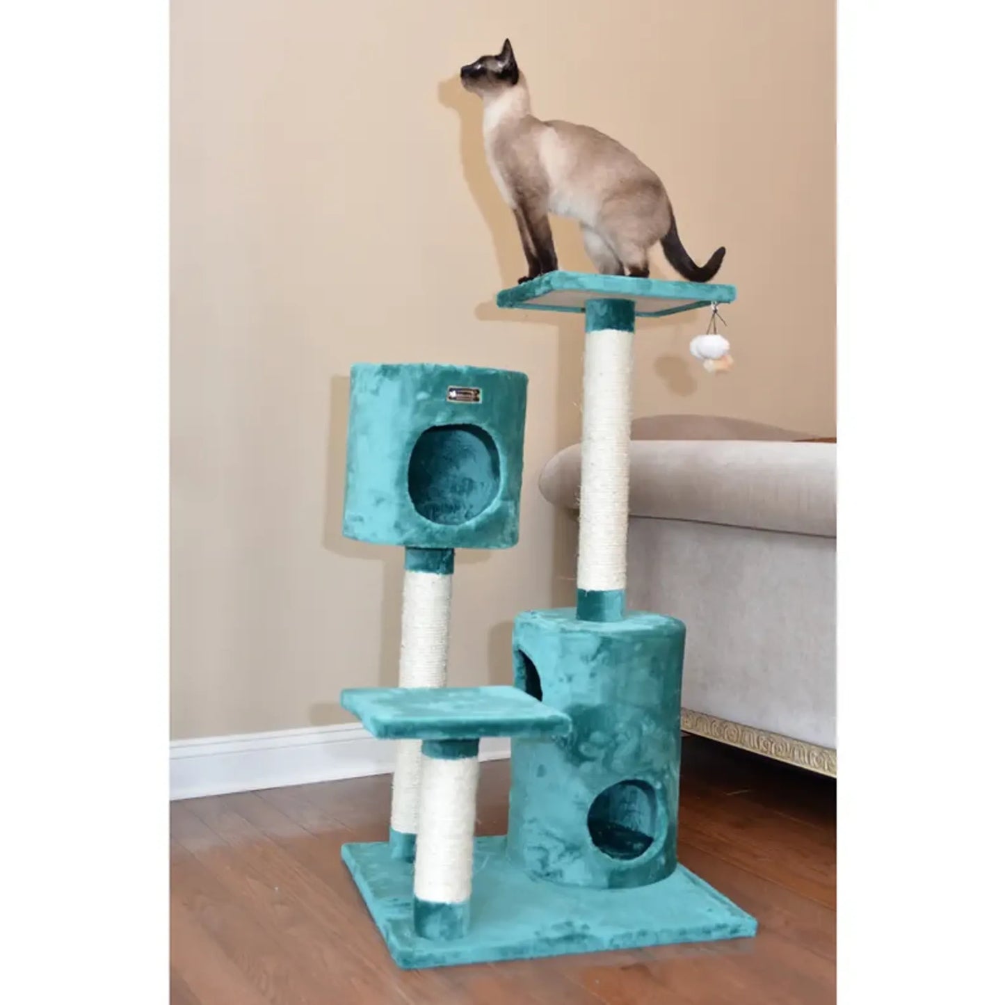 Real Woood Cat Tree House W 2 Private Condos 43" Green - Your Pet Connection