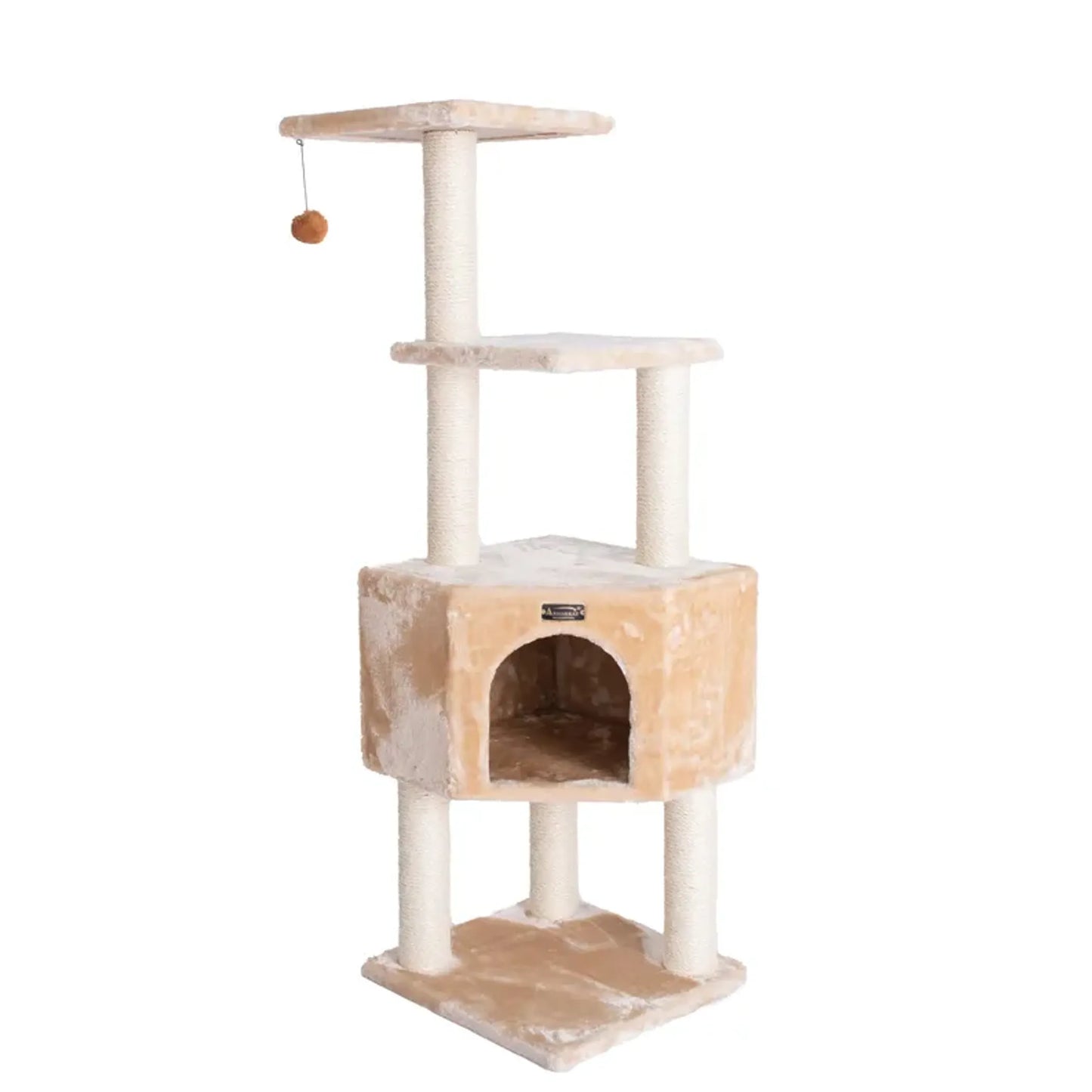Real Wood 3 Levels Cat Tower for Kittens 48 Height Beige - Your Pet Connection