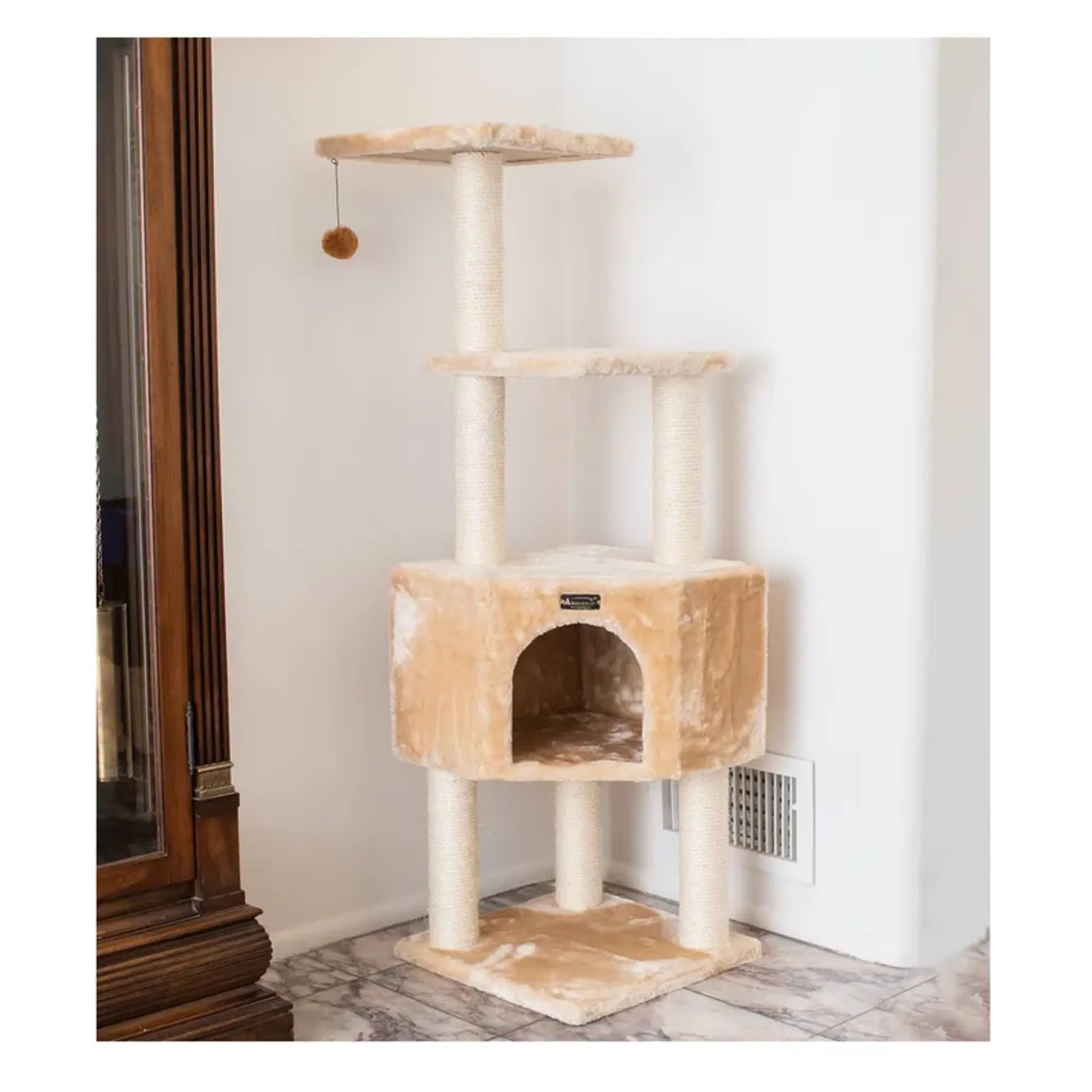 Real Wood 3 Levels Cat Tower for Kittens 48 Height Beige - Your Pet Connection