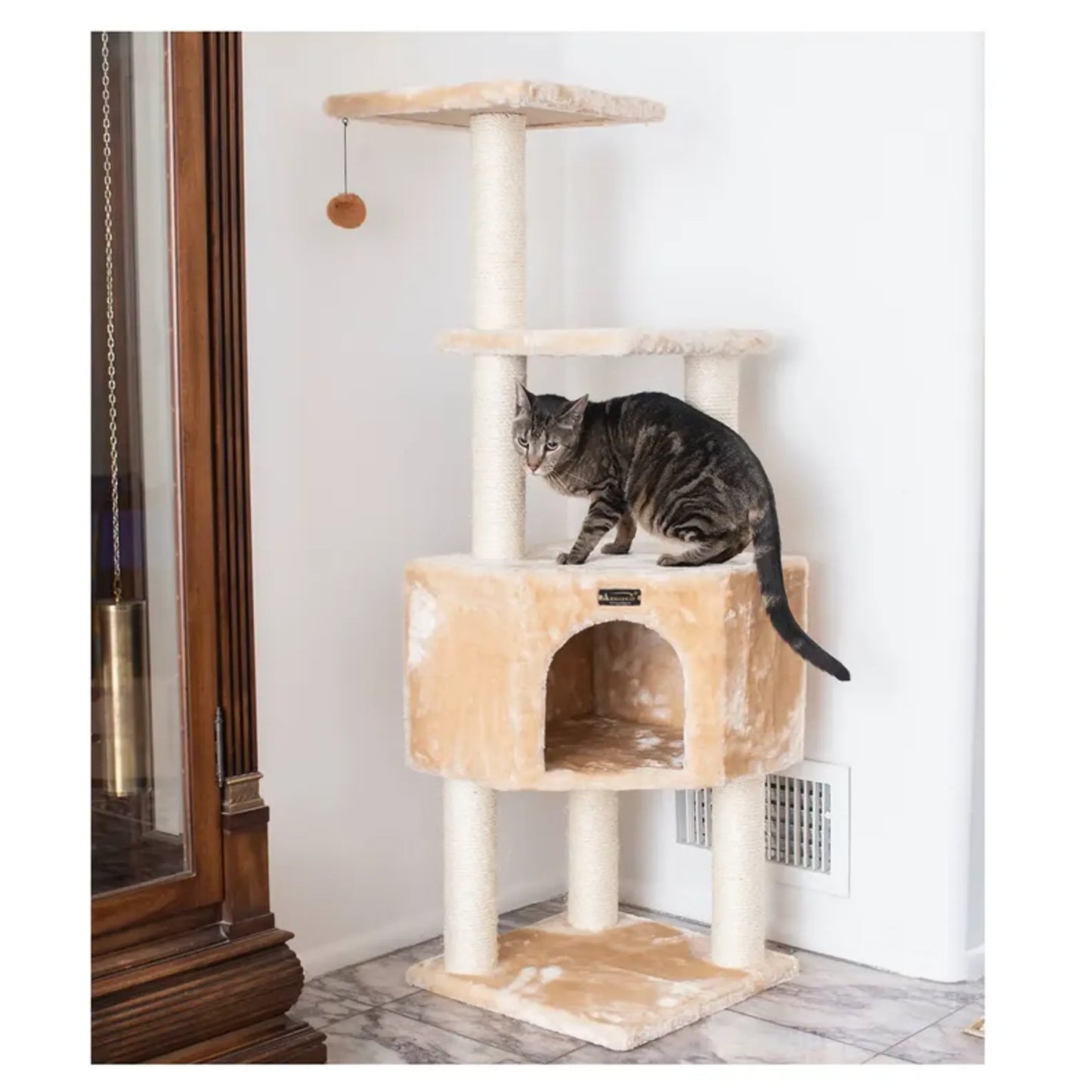 Real Wood 3 Levels Cat Tower for Kittens 48 Height Beige - Your Pet Connection