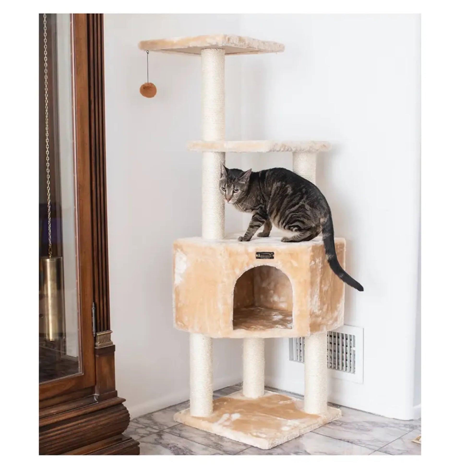 Real Wood 3 Levels Cat Tower for Kittens 48 Height Beige - Your Pet Connection