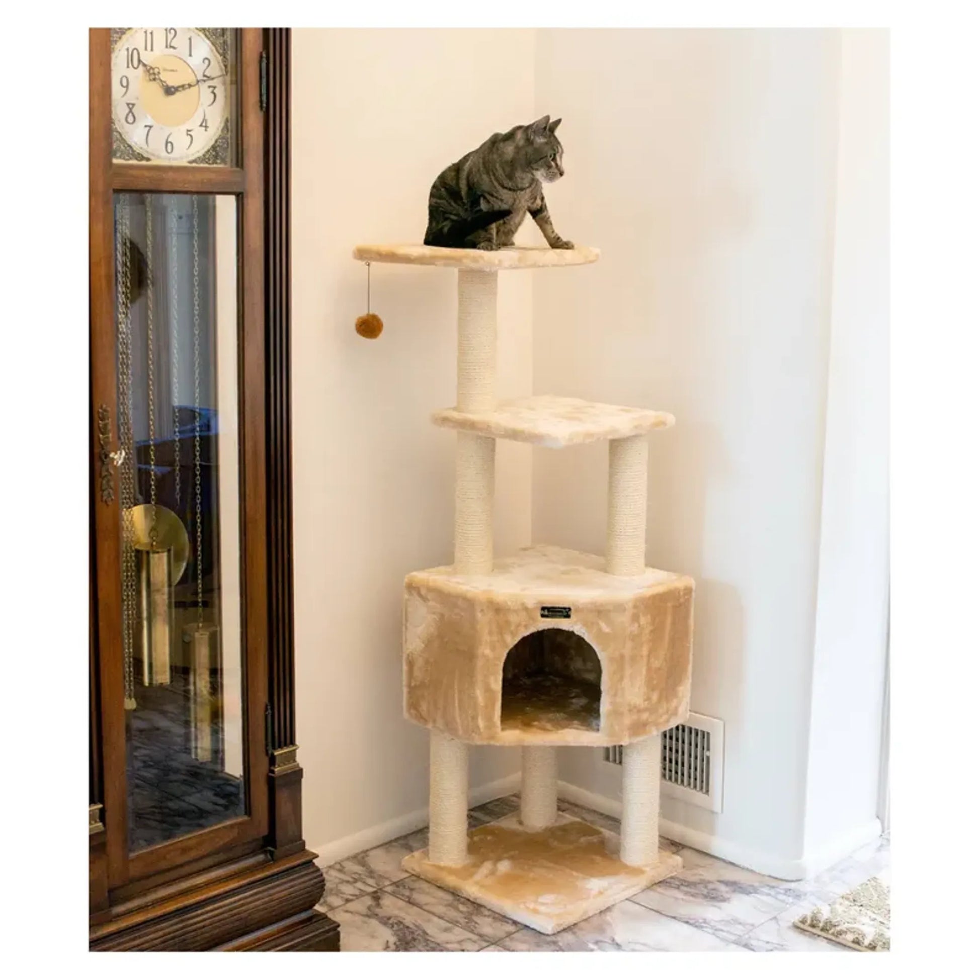 Real Wood 3 Levels Cat Tower for Kittens 48 Height Beige - Your Pet Connection