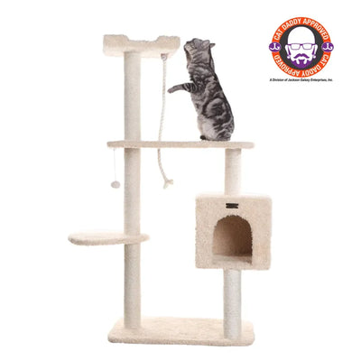 Real Woood Faux Fur Covered Cat Scratch Furniture 57" Beige - Your Pet Connection