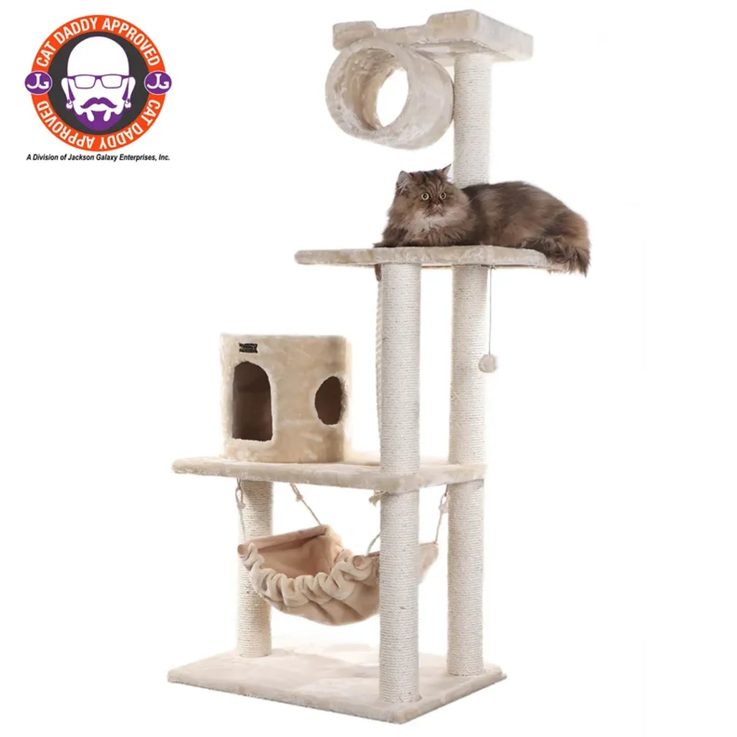 Real Wood 62" Cat tree With Scratch posts, Hammock for Cats - Your Pet Connection