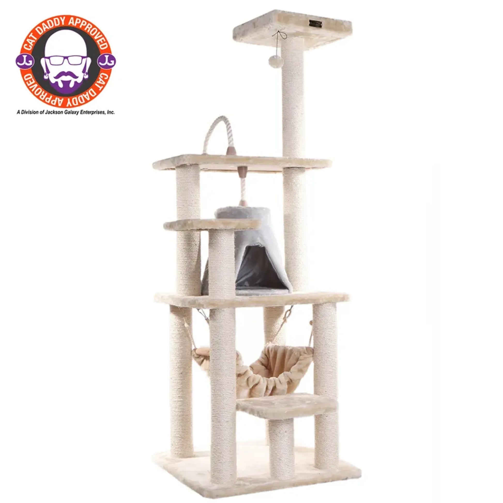 Real Wood 65" Cat Tree With Hammock, Playhouse A6501 - Your Pet Connection