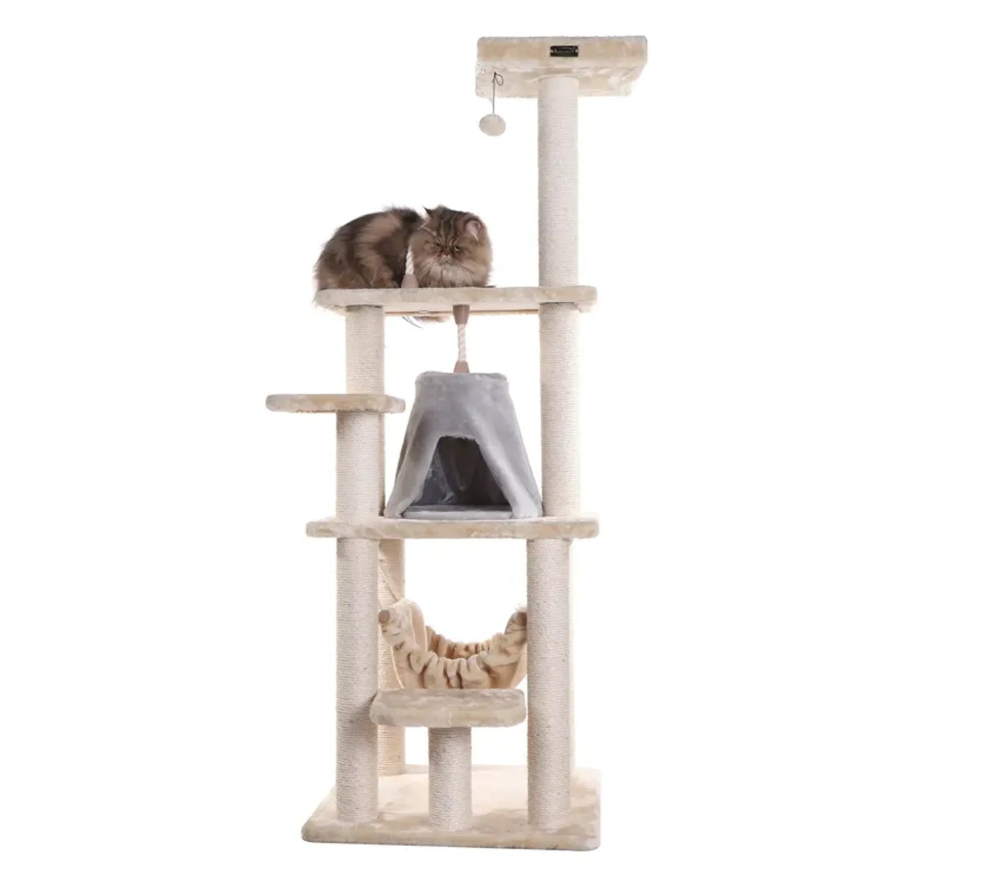 Real Wood 65" Cat Tree With Hammock, Playhouse A6501 - Your Pet Connection