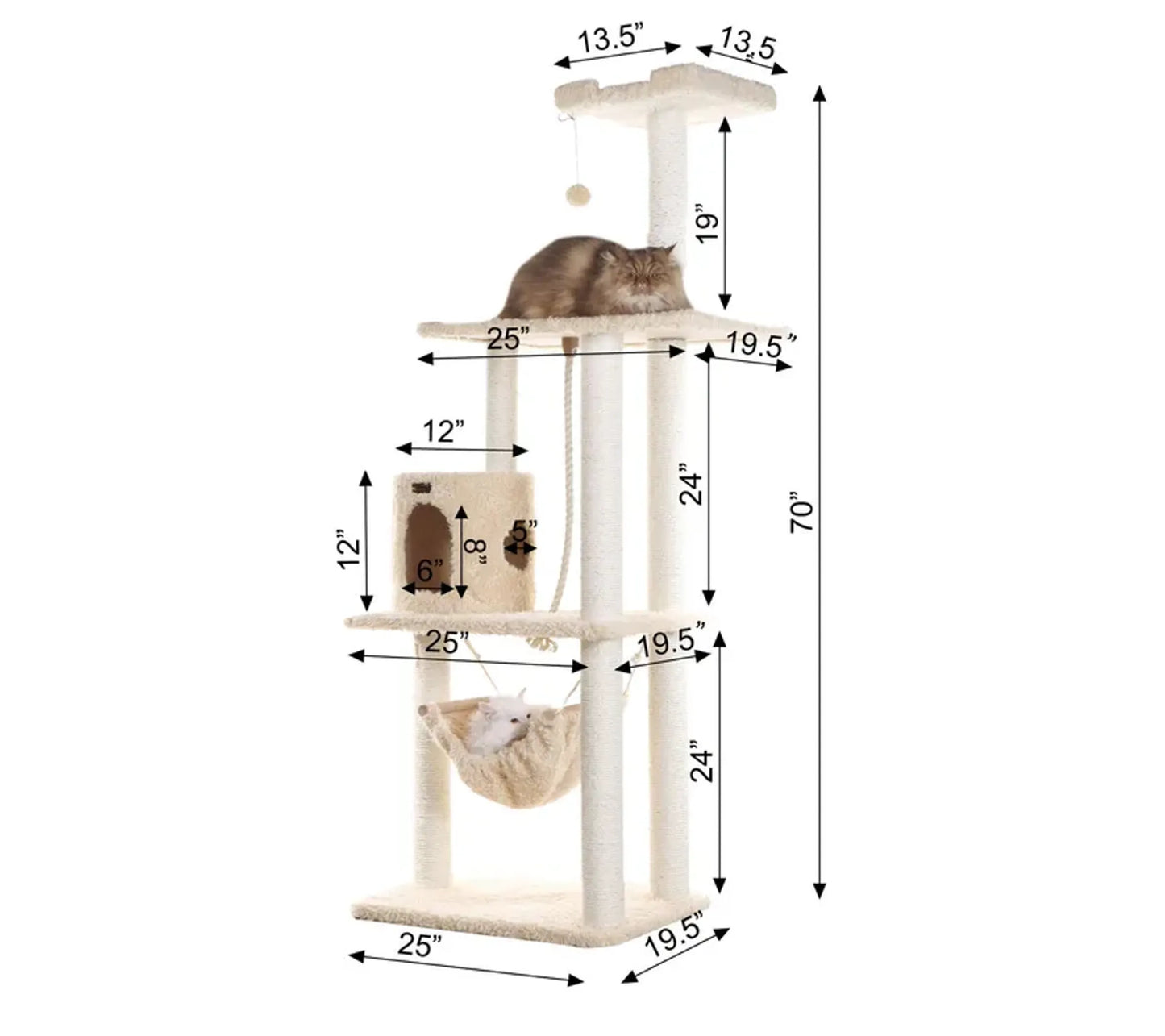 Real Wood 70" Cat Furniture,Ultra thick Faux Fur Cat Condo - Your Pet Connection