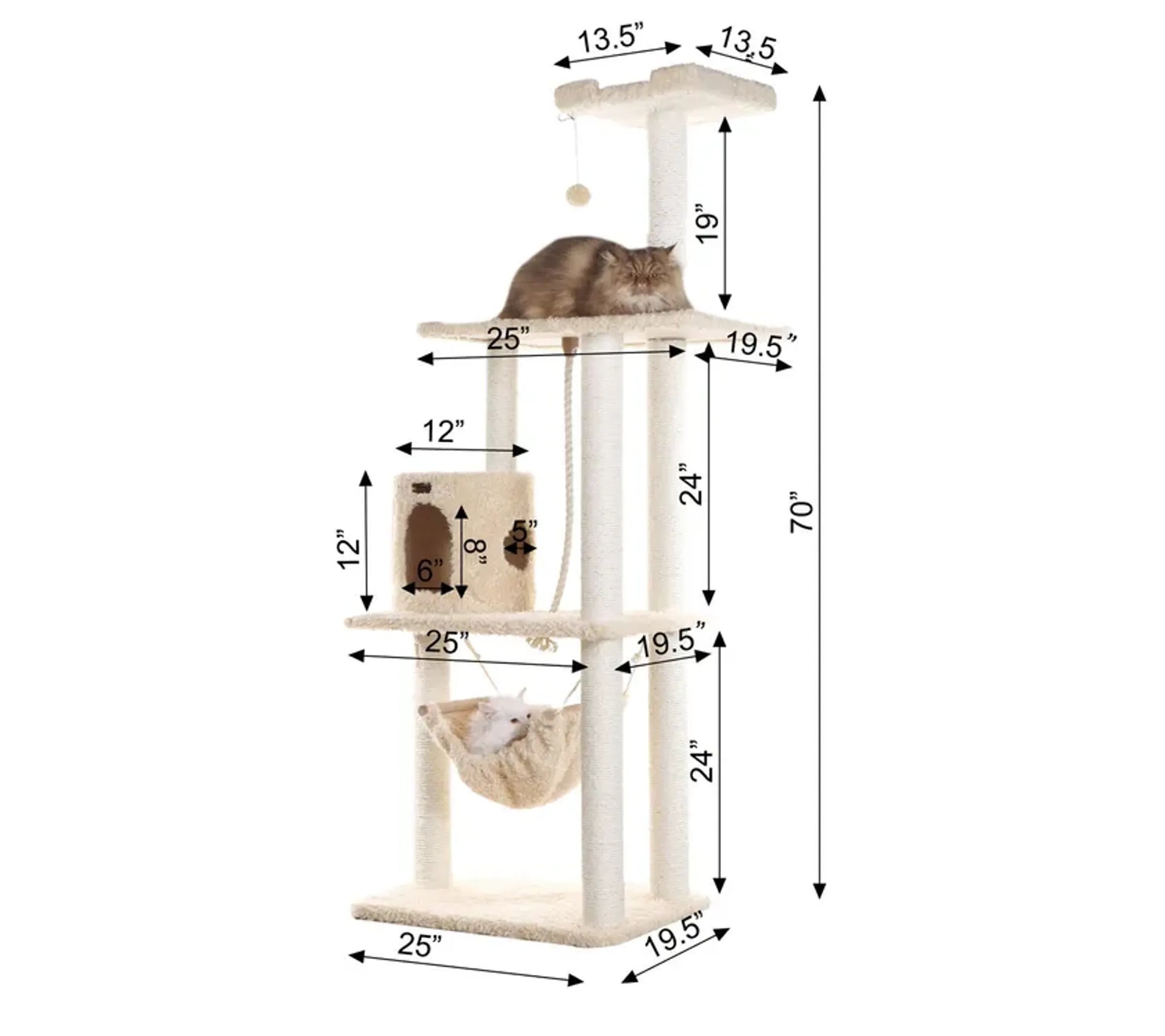 Real Wood 70" Cat Furniture,Ultra thick Faux Fur Cat Condo - Your Pet Connection
