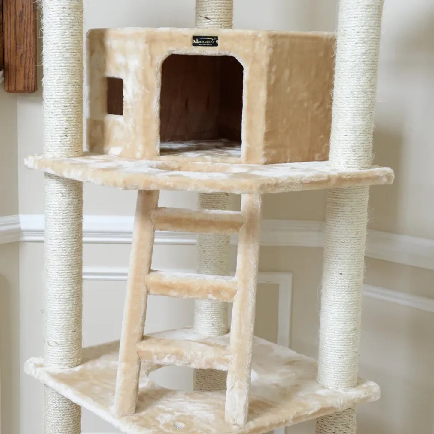 Armarkat Multi-function Real WOOD Cat Tower Beige - Your Pet Connection