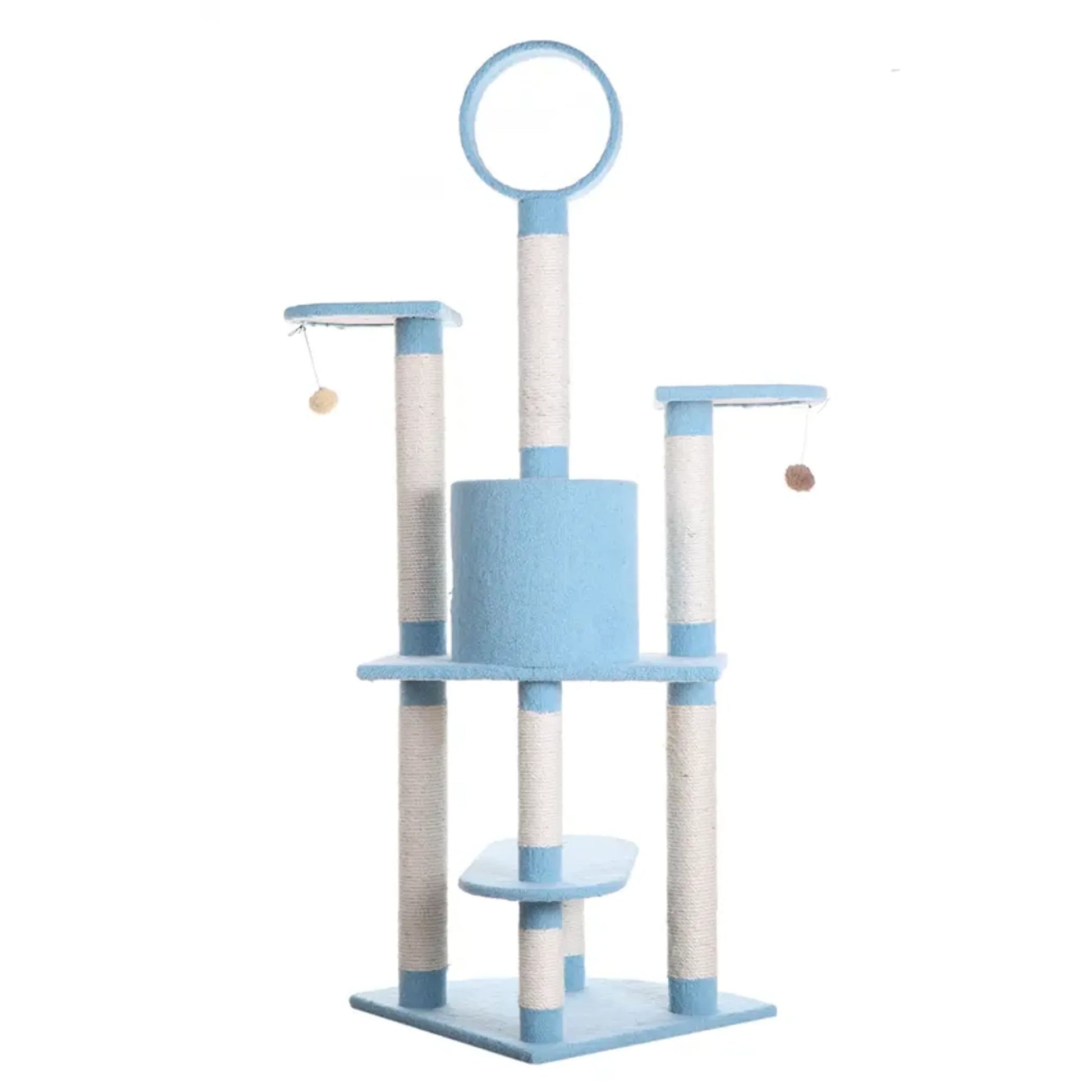 Real Wood 65-Inch Classic Cat Tree In Sky Blue 5-Level Condo - Your Pet Connection