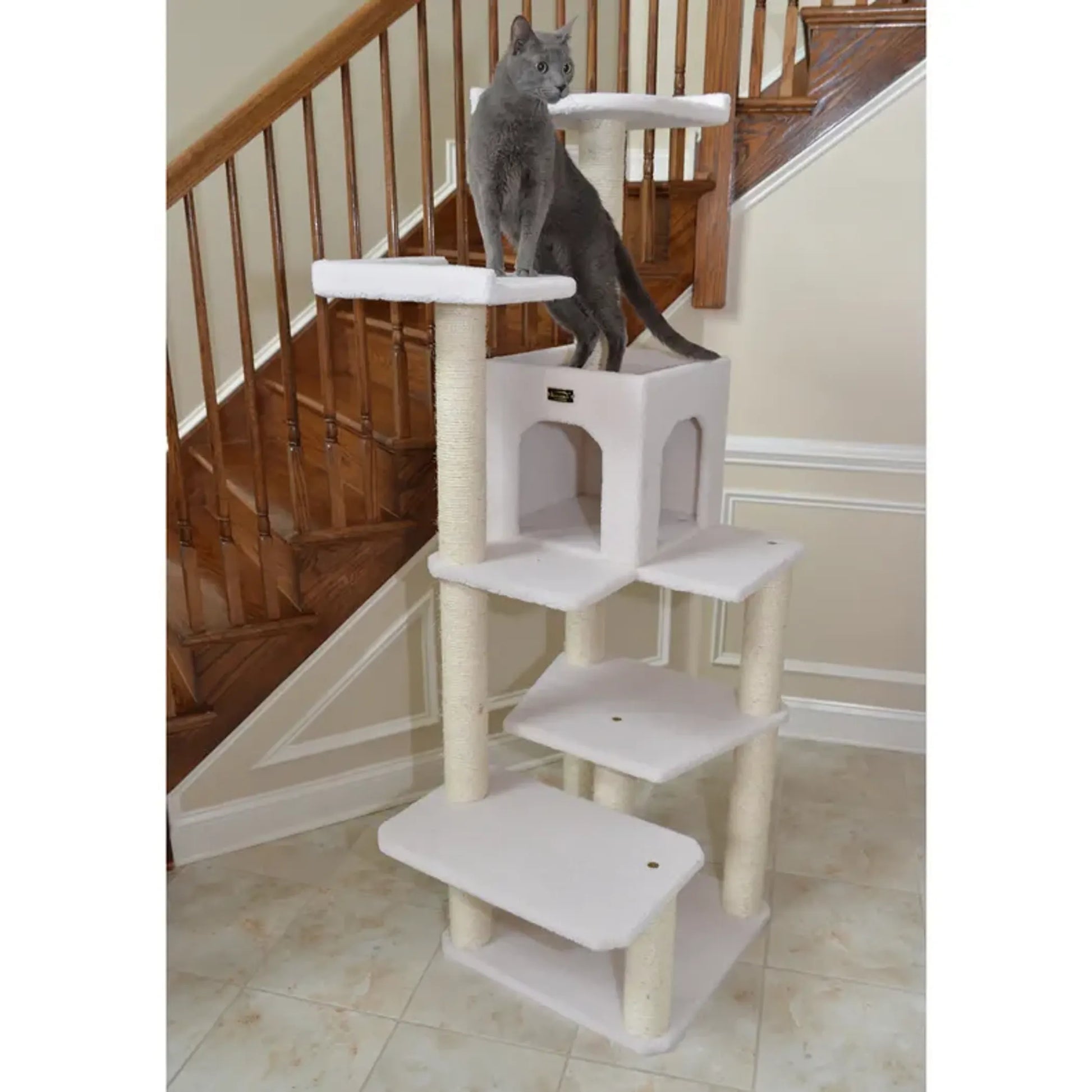 Real Wood B6802 Classic Cat Tree In Ivory 6 Levels Condo - Your Pet Connection