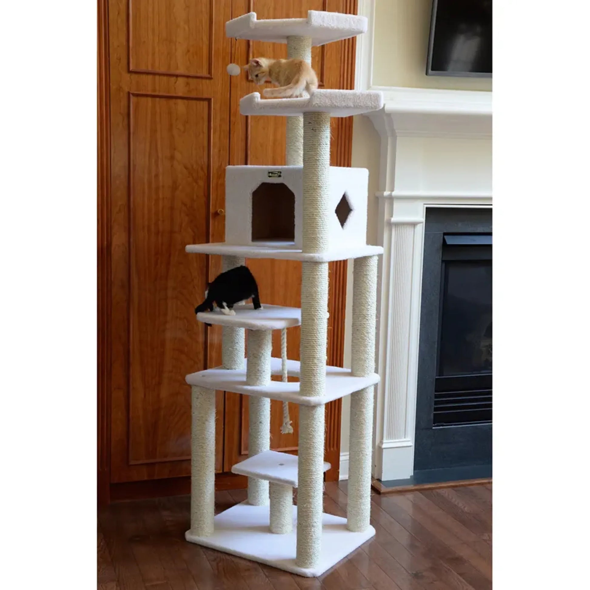 Real Wood B7801 Classic Cat Tree In Ivory 6 Levels Playhouse - Your Pet Connection