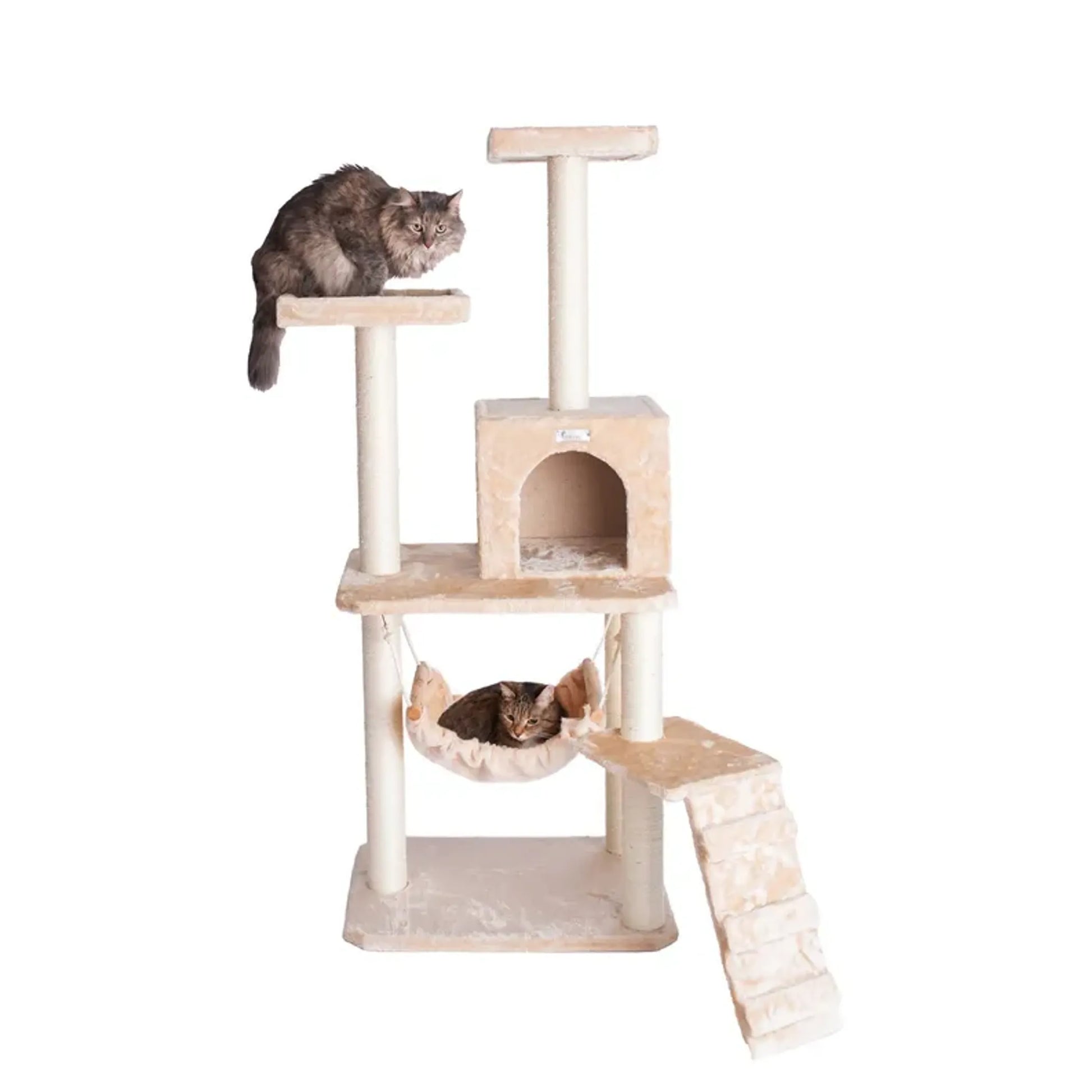 GleePet 57" H Cat Tree Beige Real Wood Cat Indoor House - Your Pet Connection