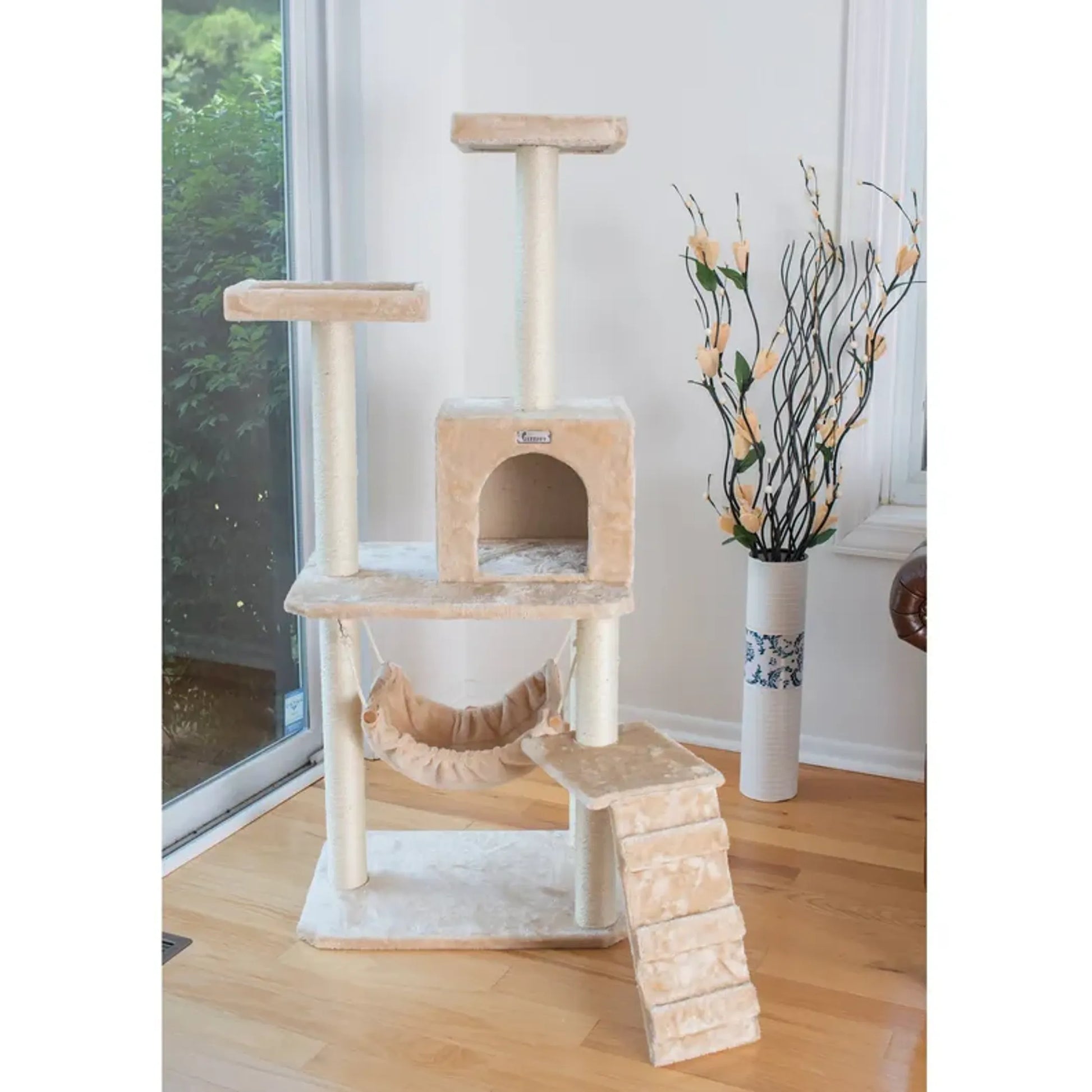 GleePet 57" H Cat Tree Beige Real Wood Cat Indoor House - Your Pet Connection
