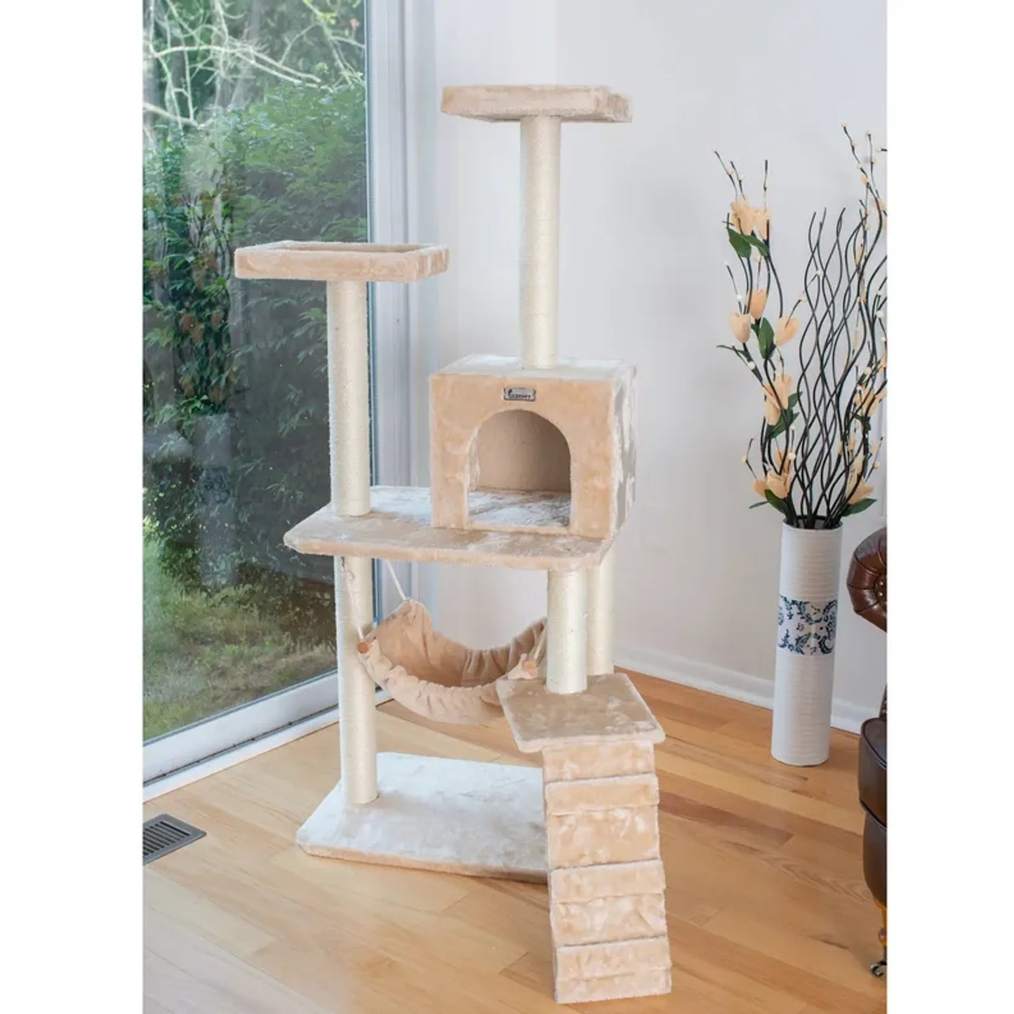 GleePet 57" H Cat Tree Beige Real Wood Cat Indoor House - Your Pet Connection