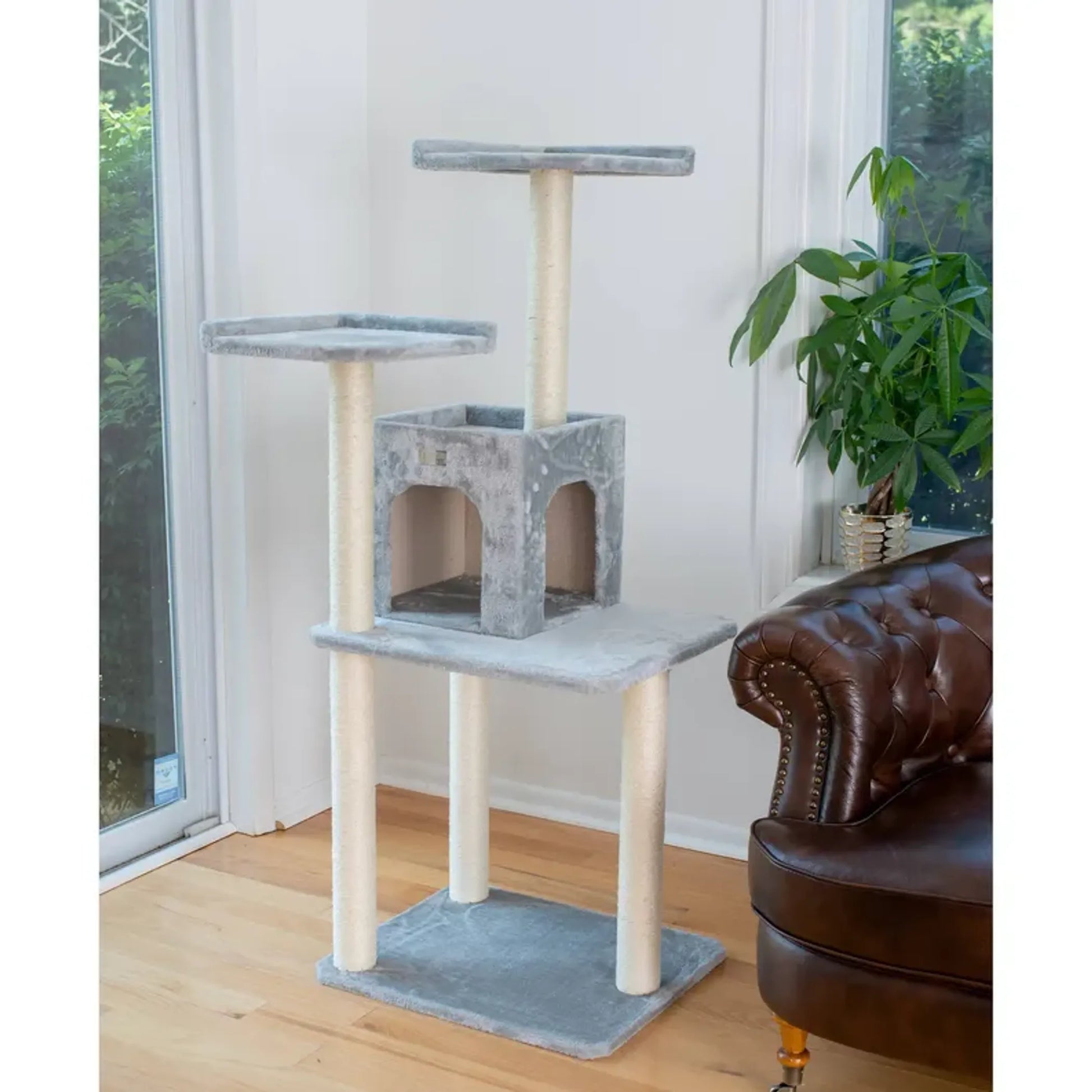 GleePet 57-Inch Cat Tree Two-Door Real Wood Condo Gray - Your Pet Connection