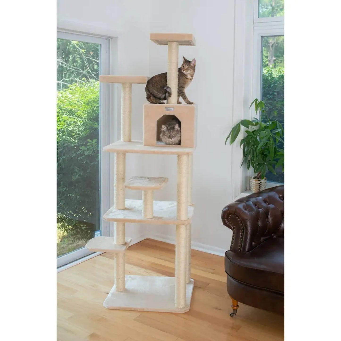 GleePet Real Wood 74-Inch Cat Tree With Seven Levels, Beige - Your Pet Connection