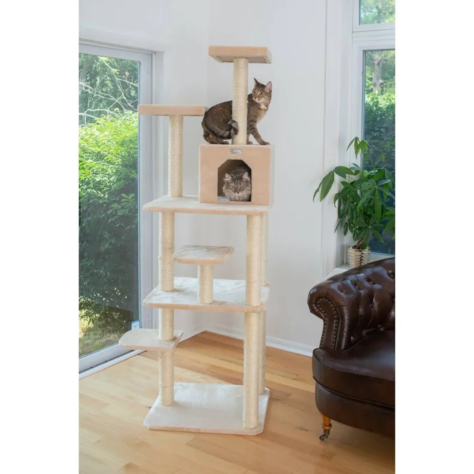 GleePet Real Wood 74-Inch Cat Tree With Seven Levels, Beige - Your Pet Connection