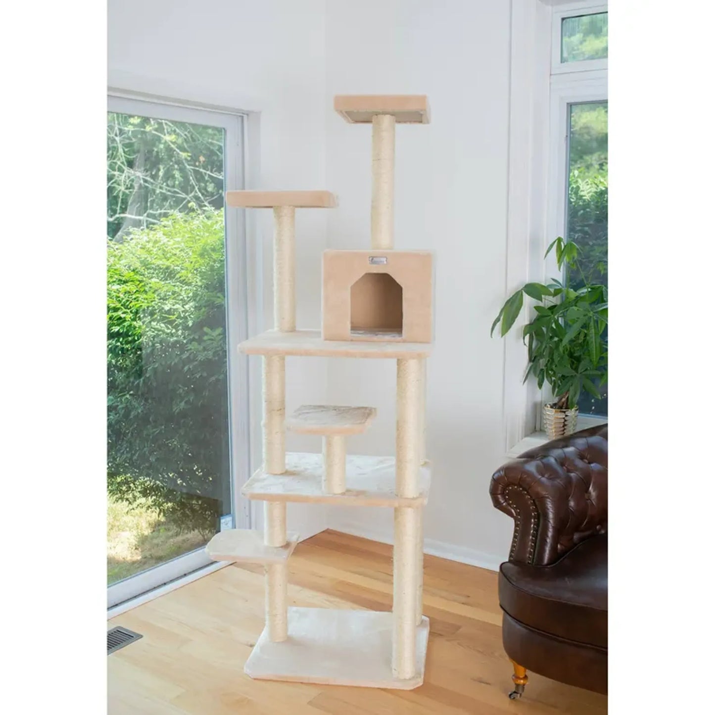 GleePet Real Wood 74-Inch Cat Tree With Seven Levels, Beige - Your Pet Connection