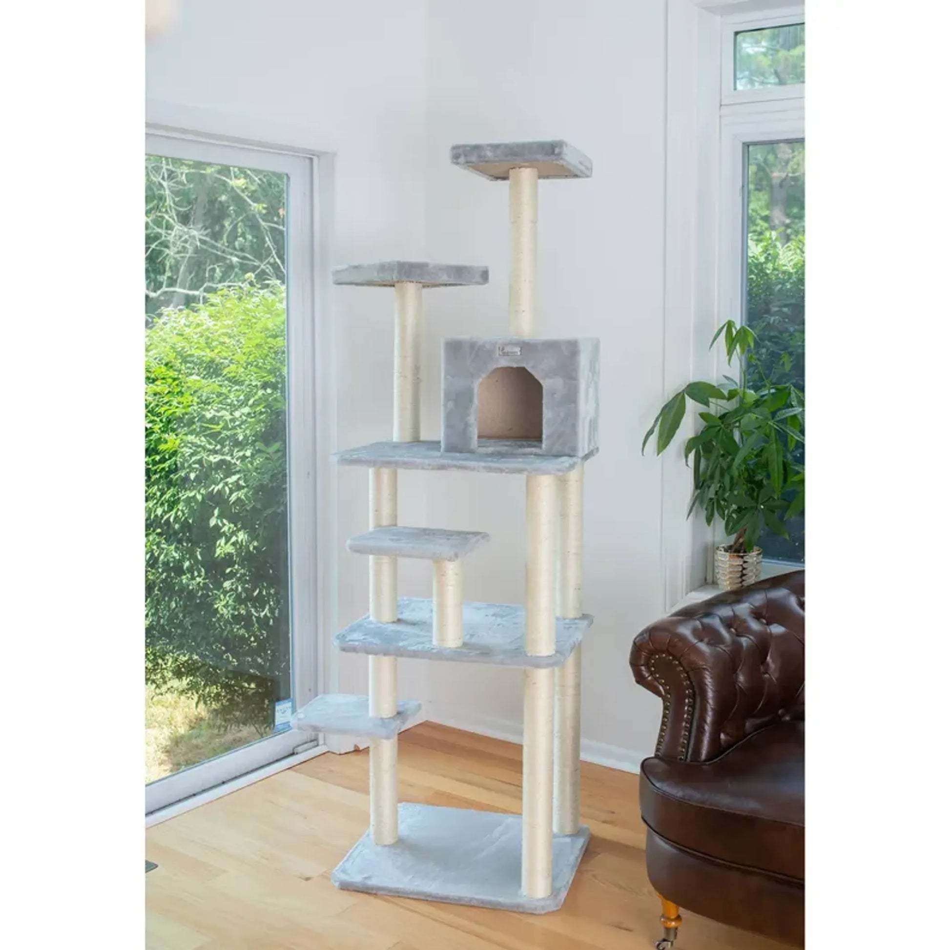 GleePet 74-Inch Real Wood Cat Tree W Seven Levels Gray - Your Pet Connection