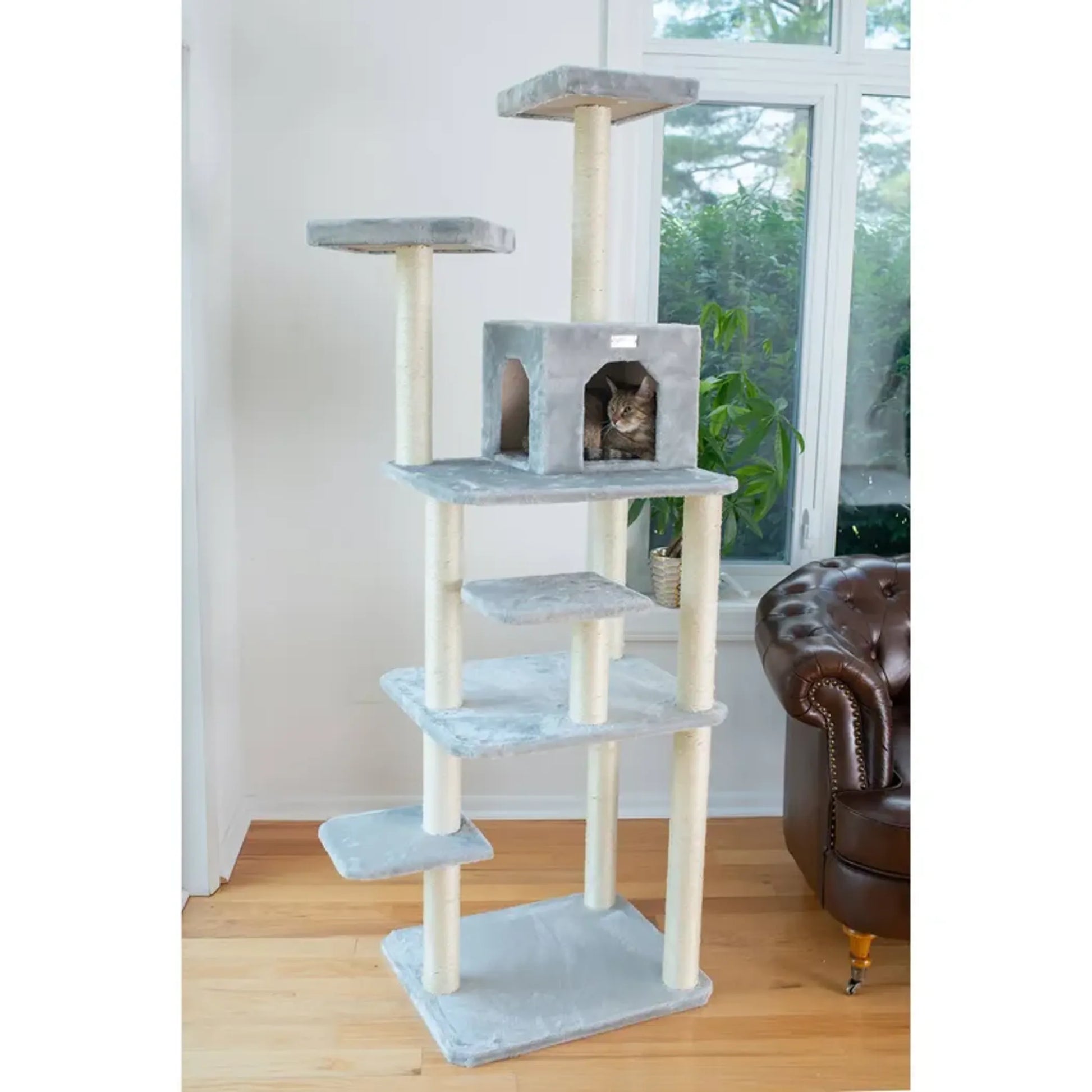 GleePet 74-Inch Real Wood Cat Tree W Seven Levels Gray - Your Pet Connection