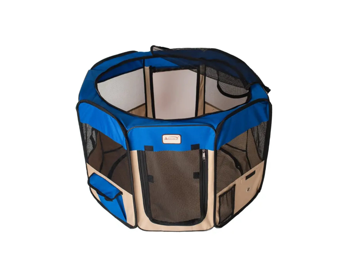 Armarkat Portable Pet Playpen In Blue and Beige Combo - Your Pet Connection