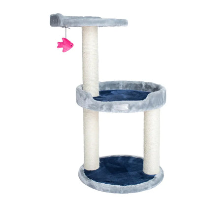 3 Level Real Wood Cat scratcher, x2905, Gray W Plush Perch - Your Pet Connection