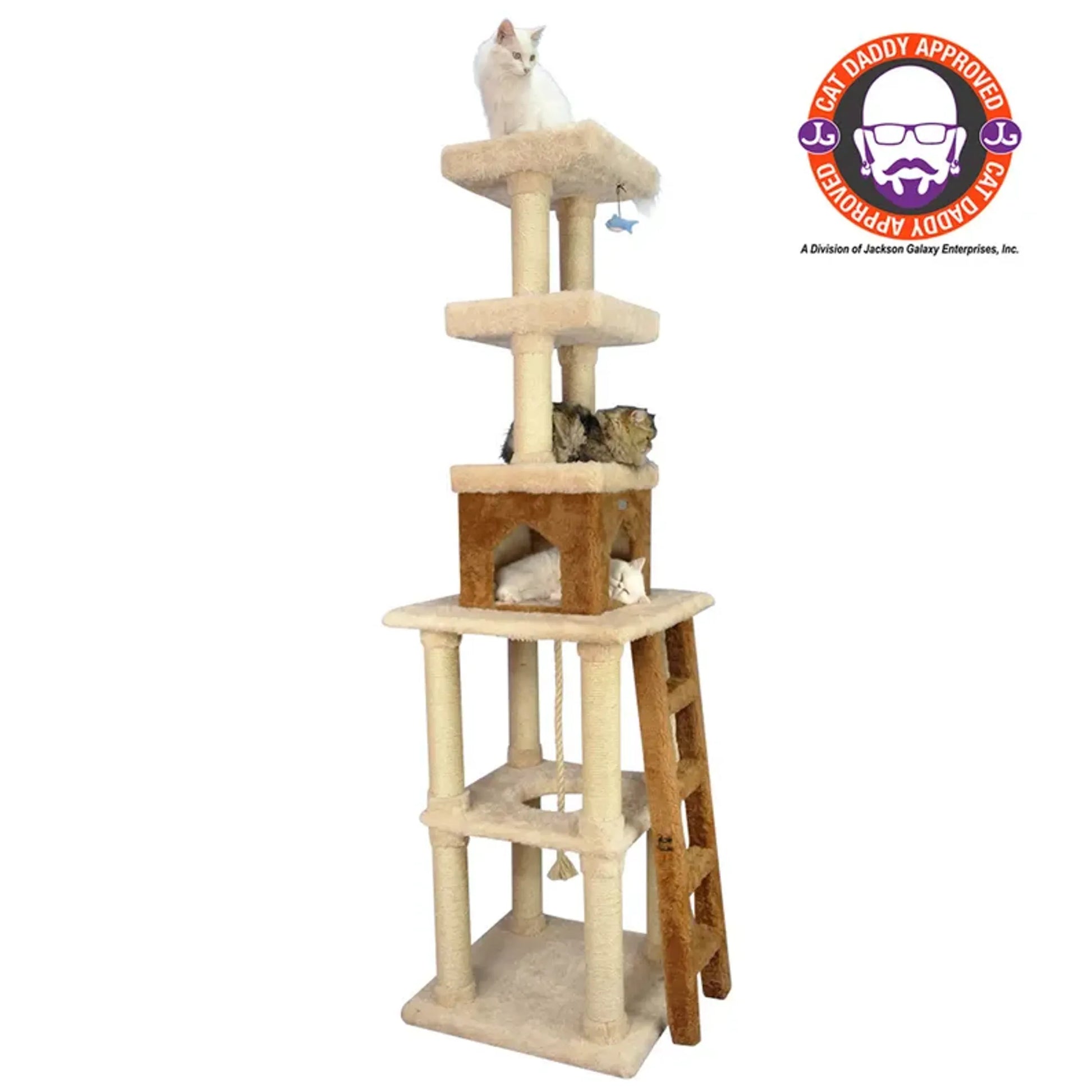 Real Wood  Multi-Level Cat Tower X8303 Cat Tree In Beige - Your Pet Connection